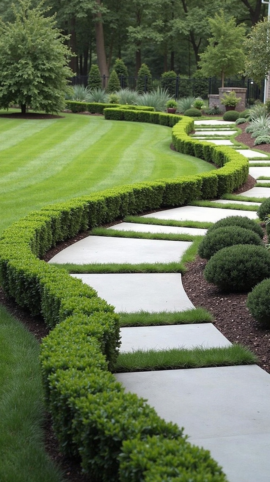 lush defined patio border plantings