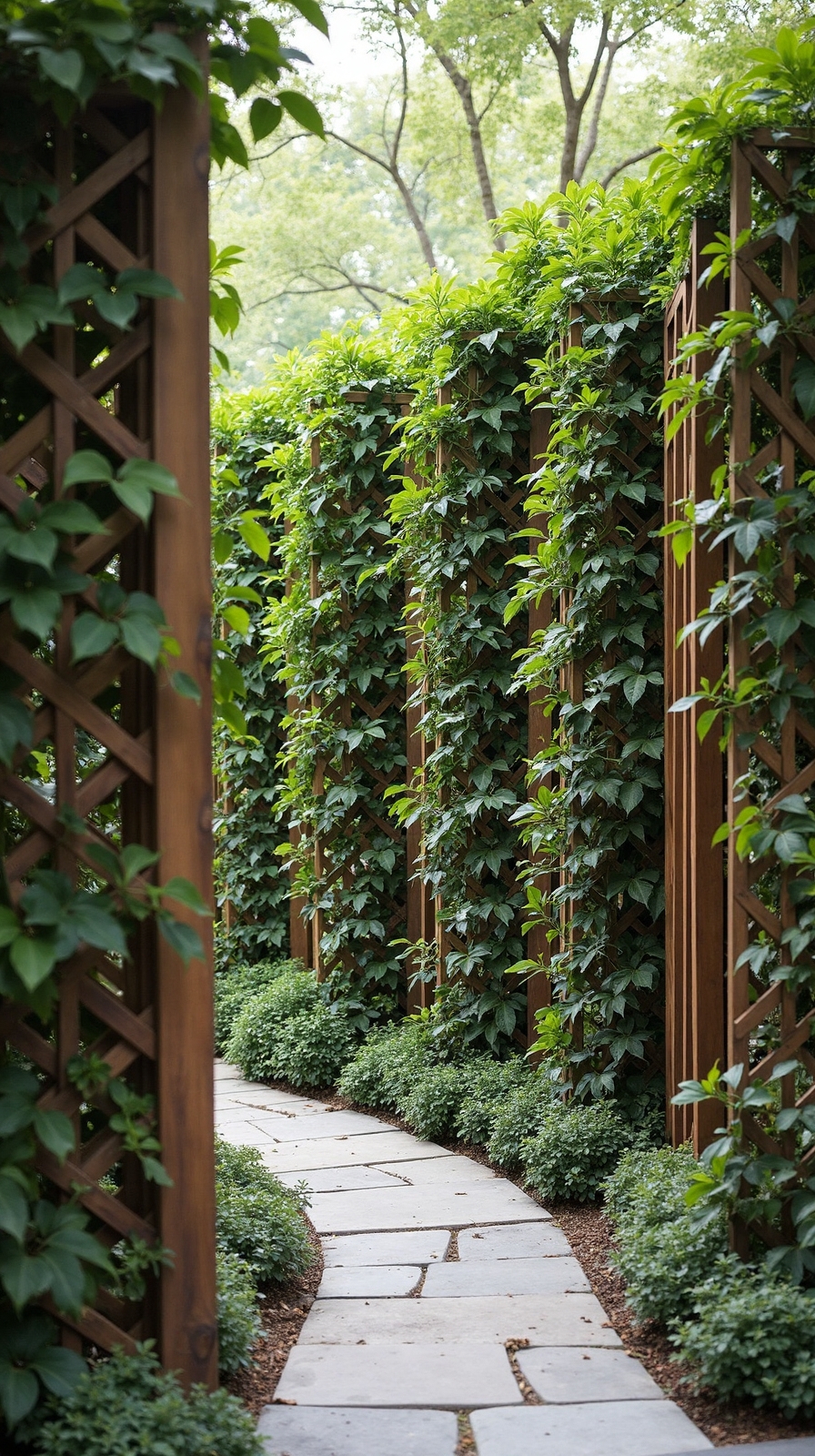 lush privacy screens with vertical trellises