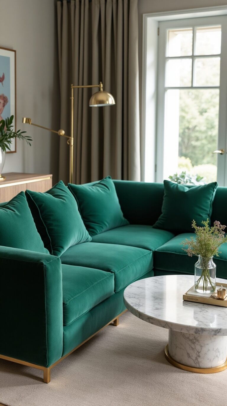 luxurious green velvet couch charm