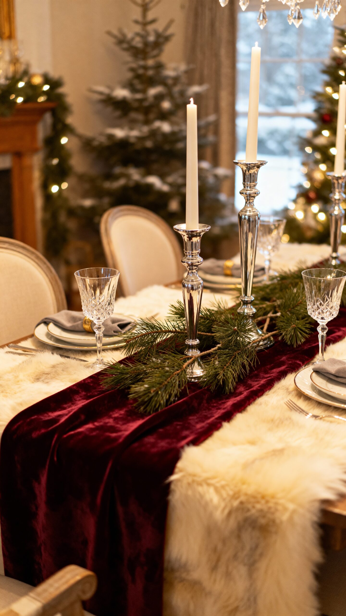 luxurious layered textured winter table
