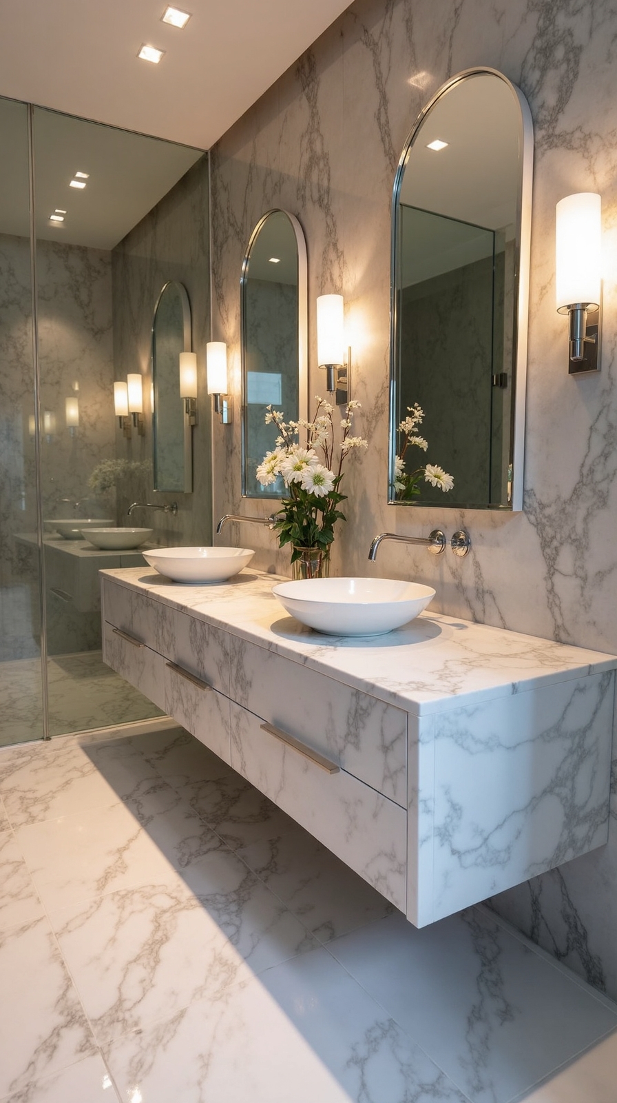 luxurious marble waterfall vanity centerpiece