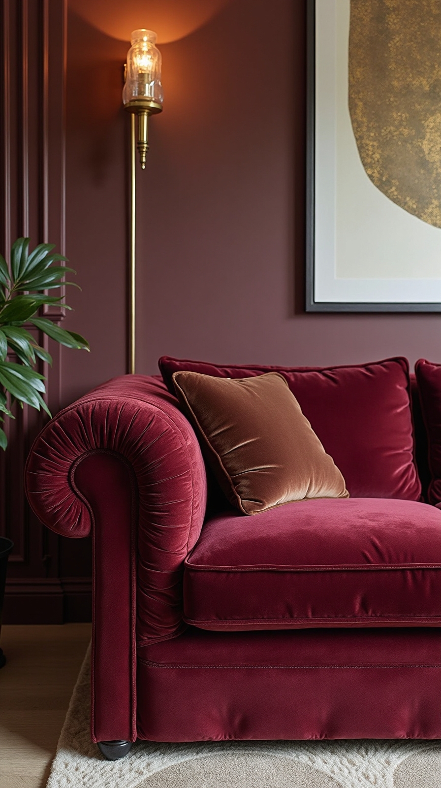 luxurious maroon cozy living room