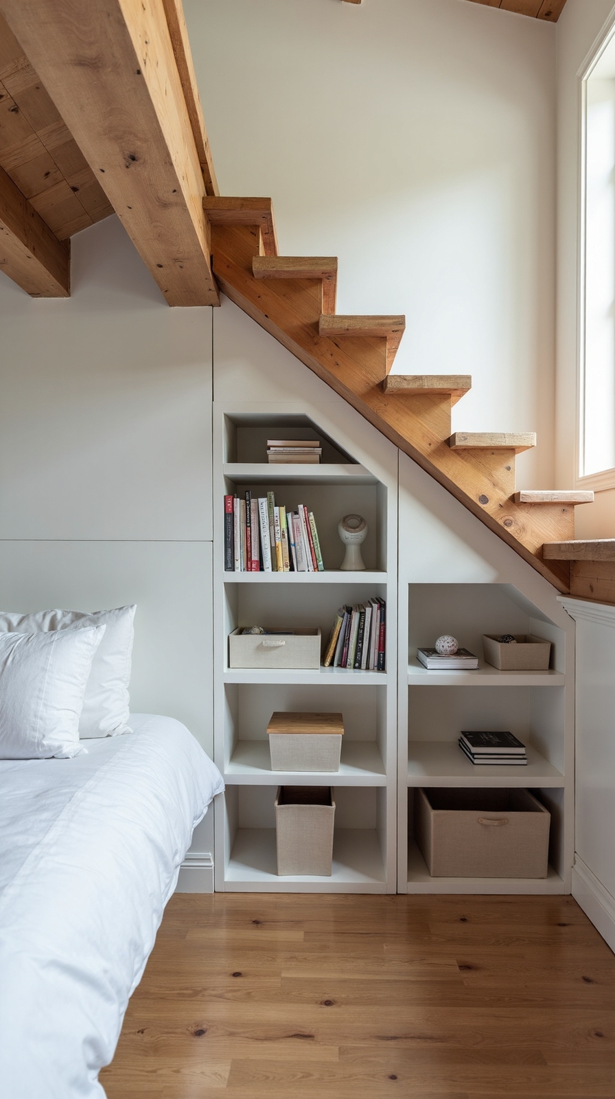 maximize loft style bedroom stair storage