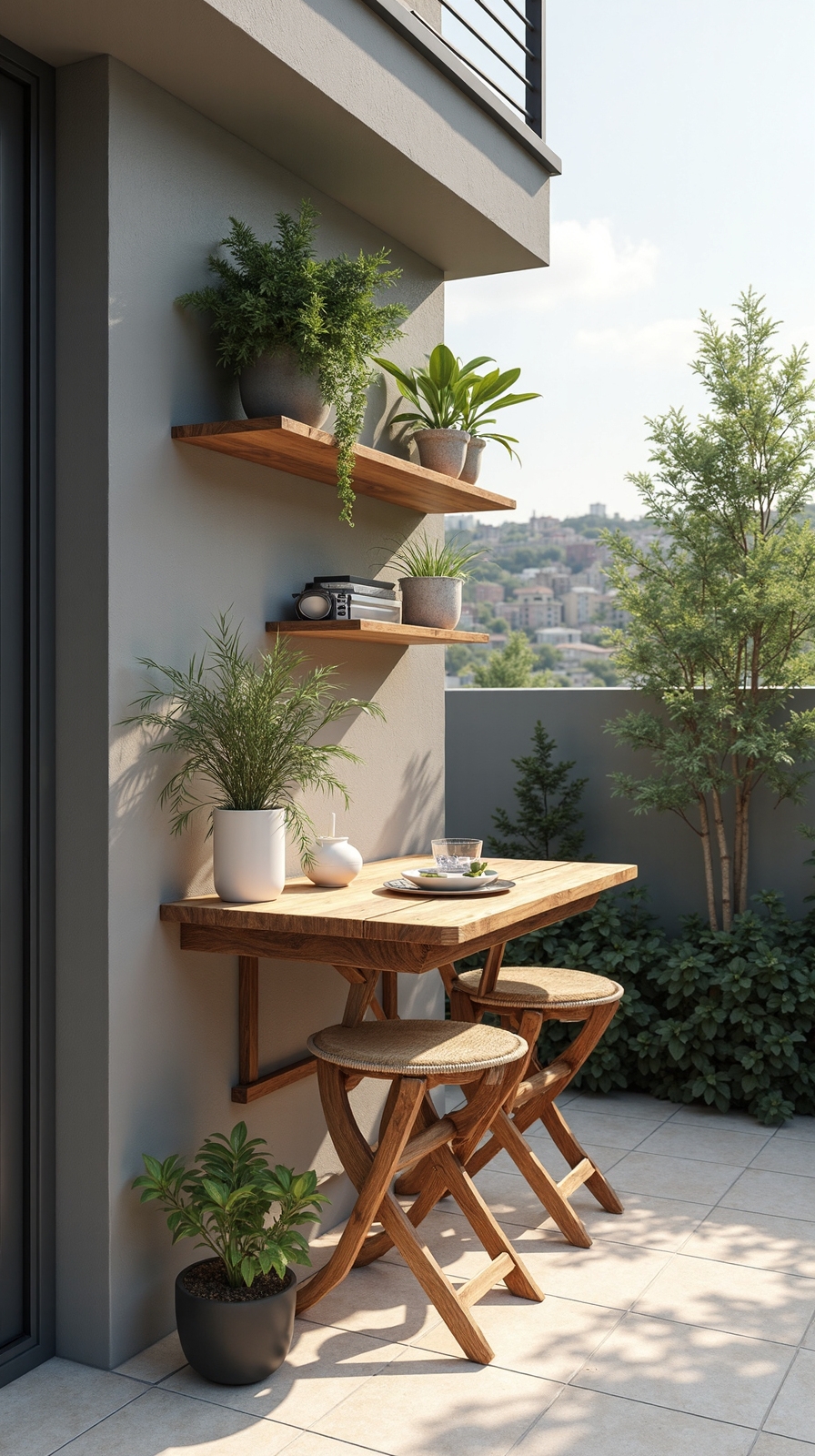 maximize outdoor space with wall mounted tables