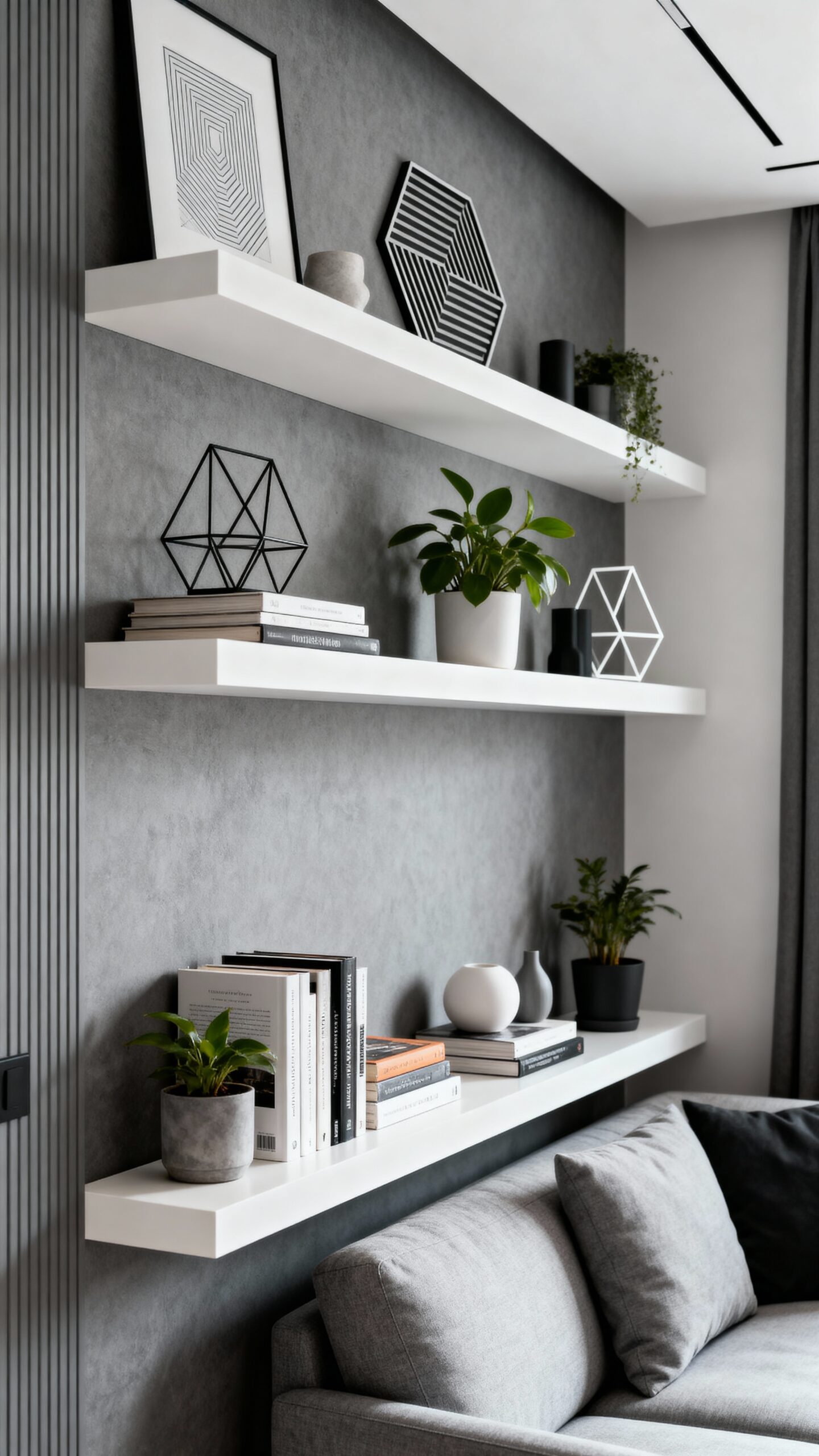 maximize space with floating shelves