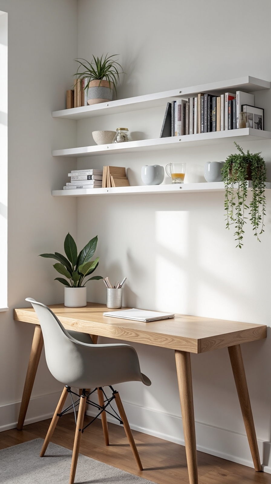 maximize space with wall mounted shelves