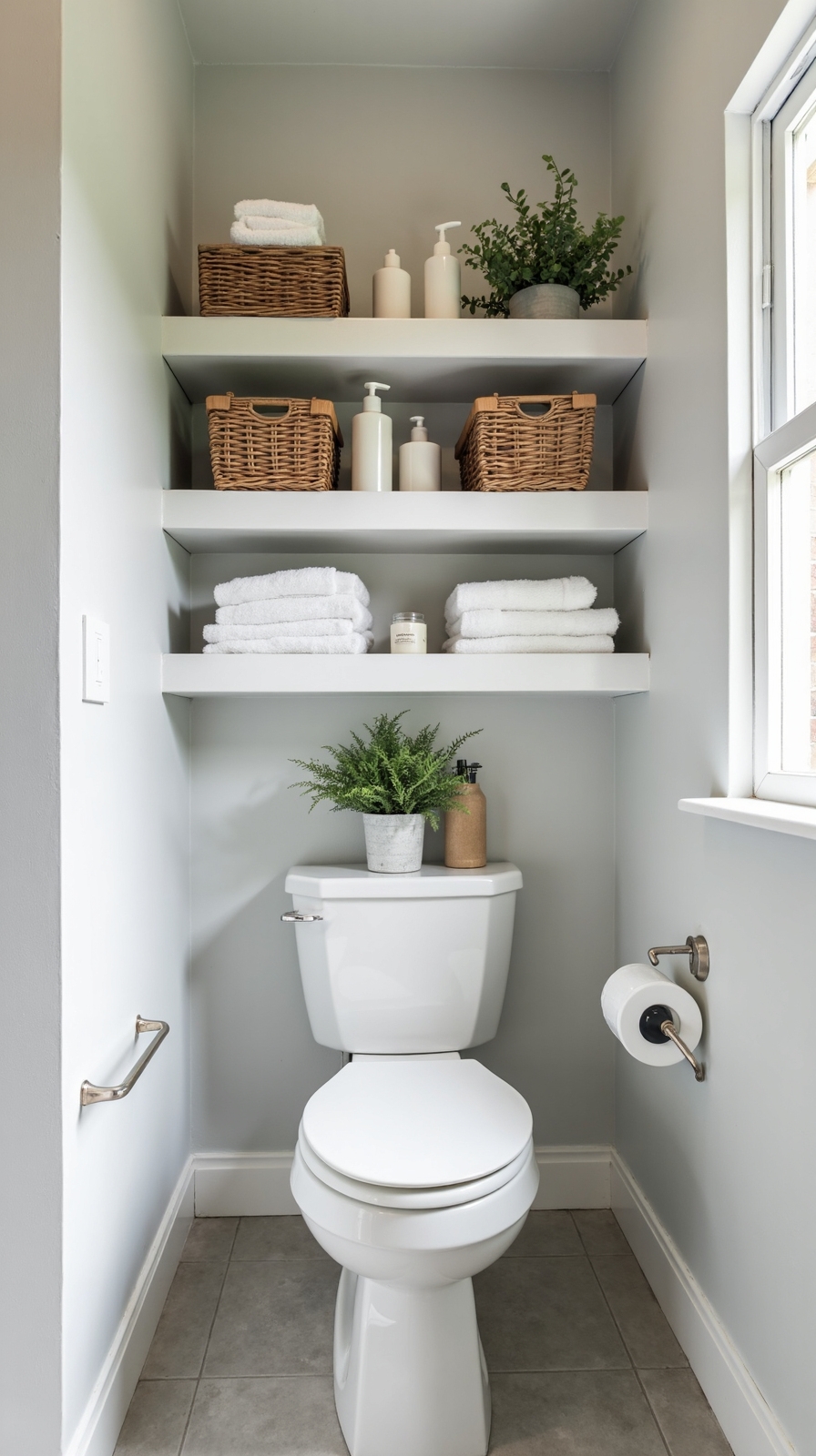maximize underutilized over the toilet storage space