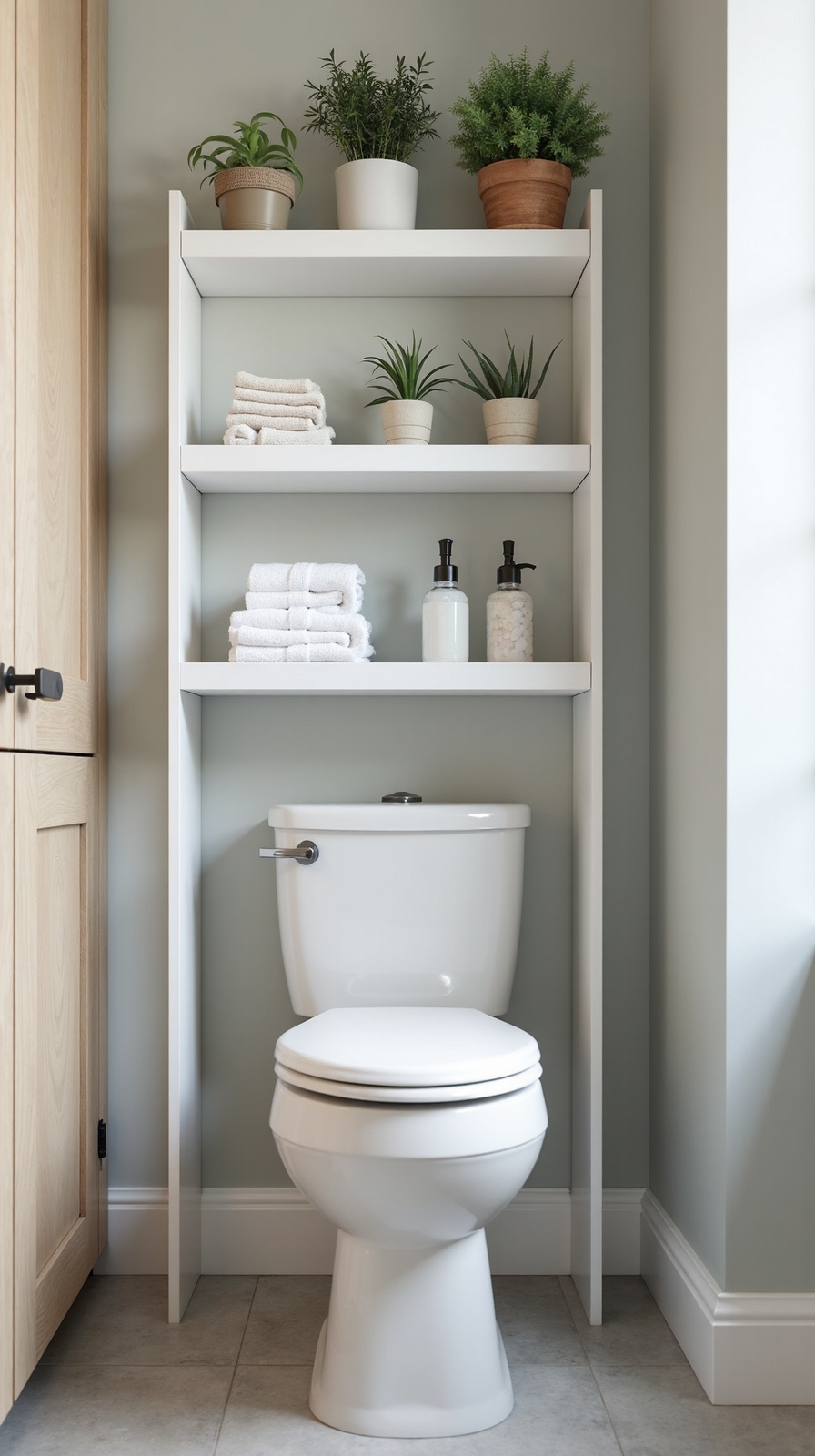 maximize vertical bathroom storage space