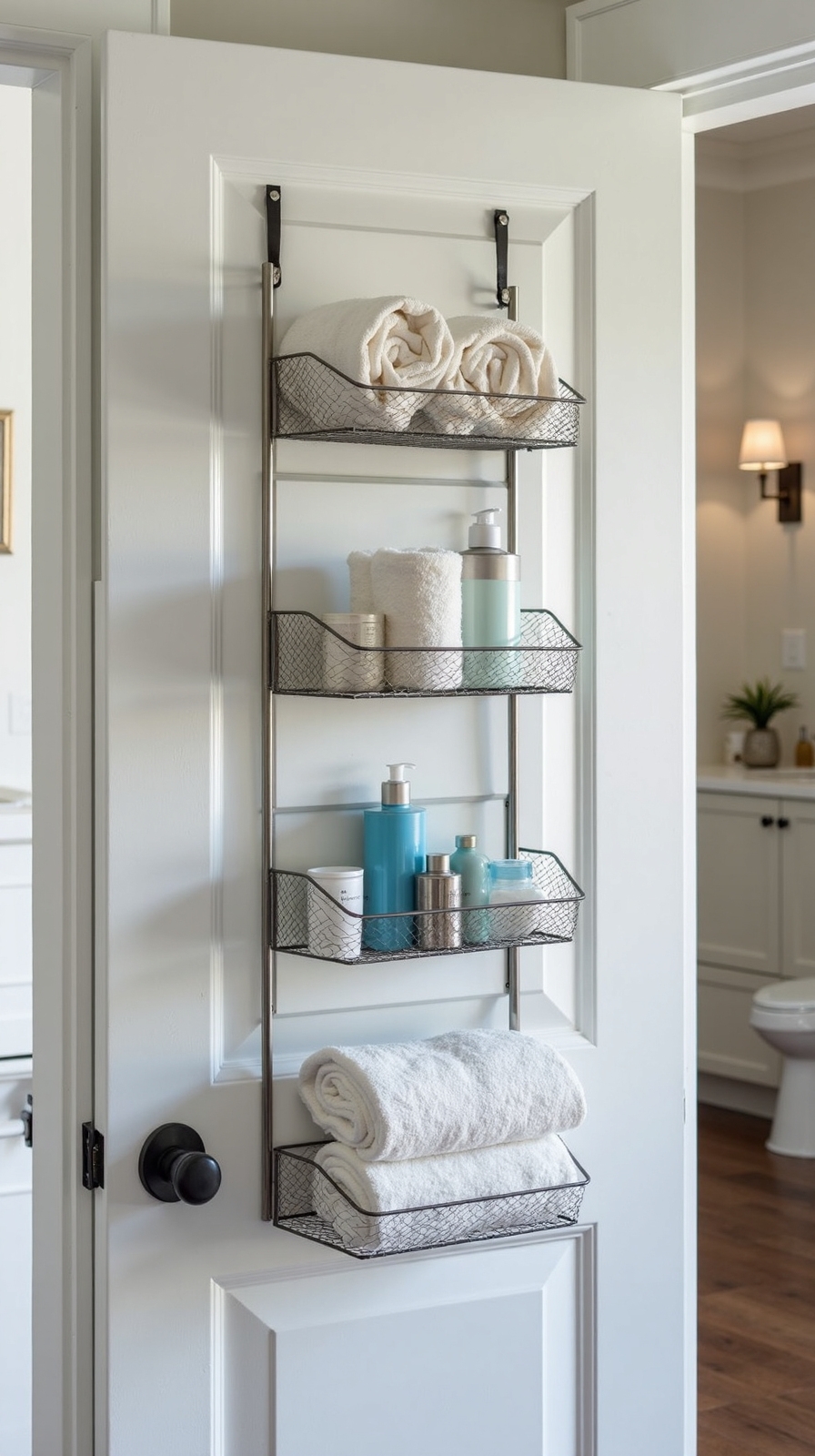 maximize vertical bathroom storage space