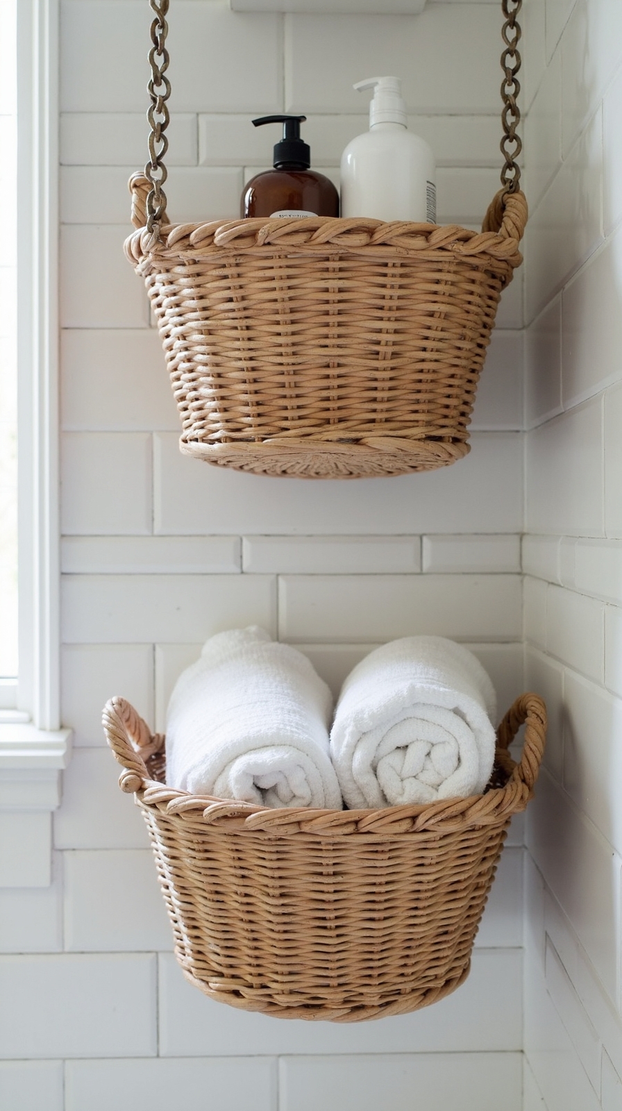 maximize vertical bathroom storage space