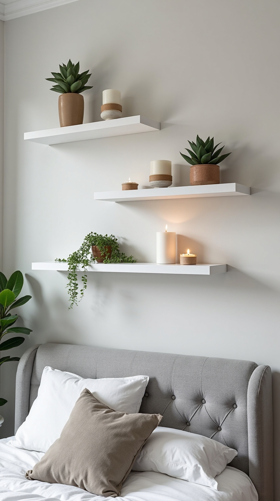 maximize vertical storage above headboard