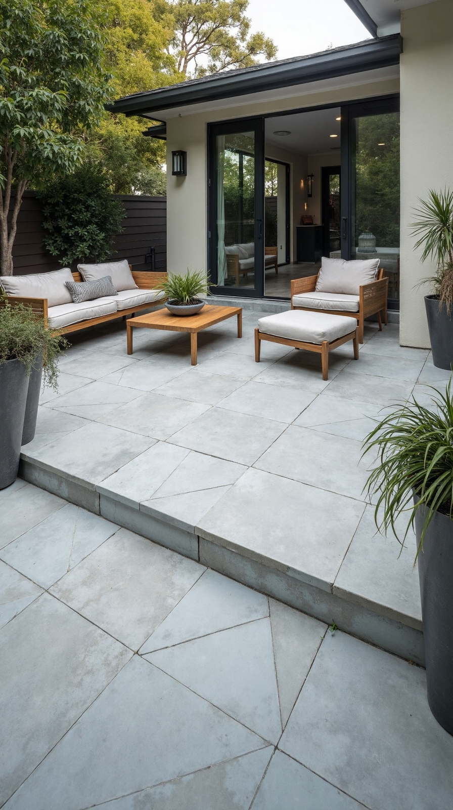 mesmerizing diamond patterned concrete patio designs