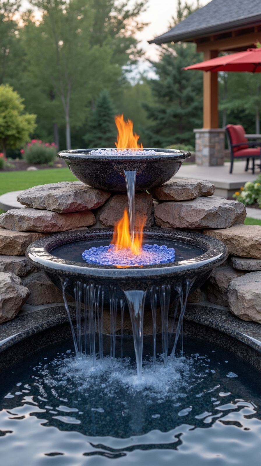 mesmerizing fire water outdoor fountain centerpiece