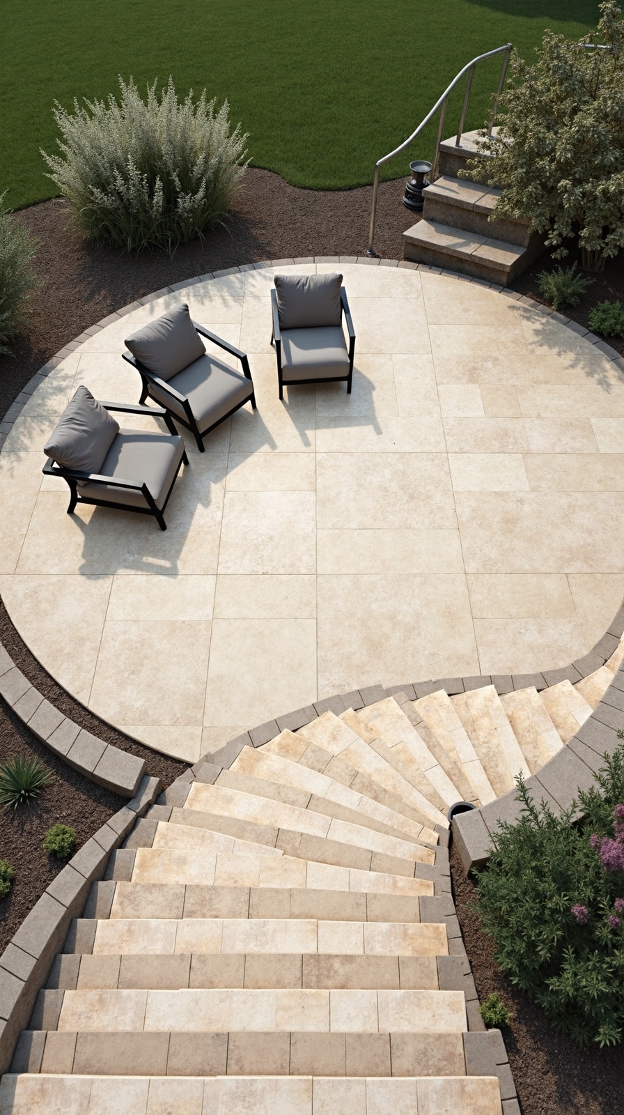 mesmerizing spiral travertine tile patio