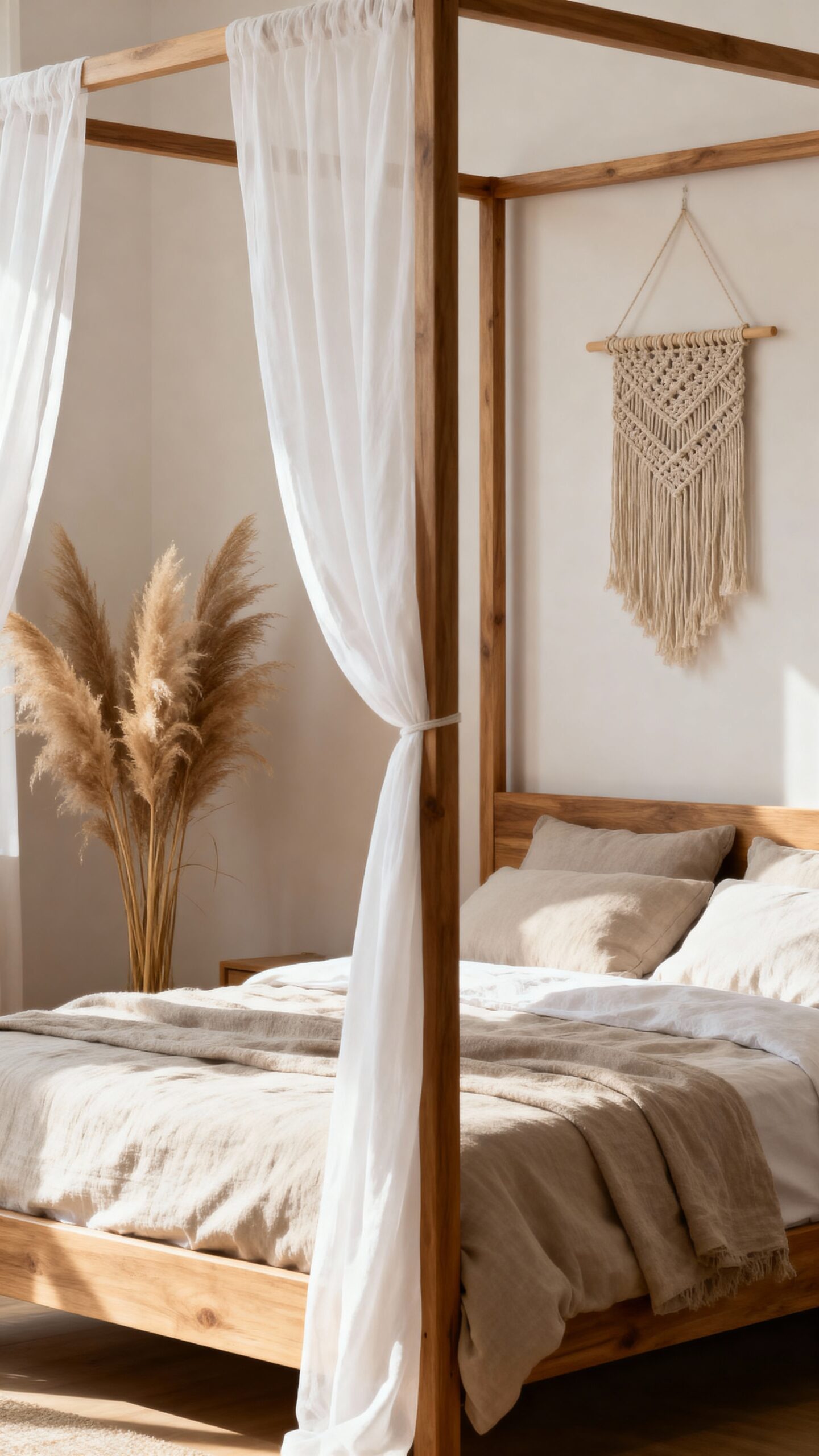 minimalist canopy bed flowing curtains