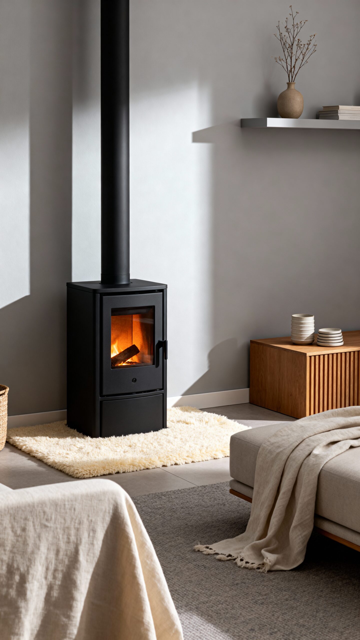 minimalist compact wood burning stove design