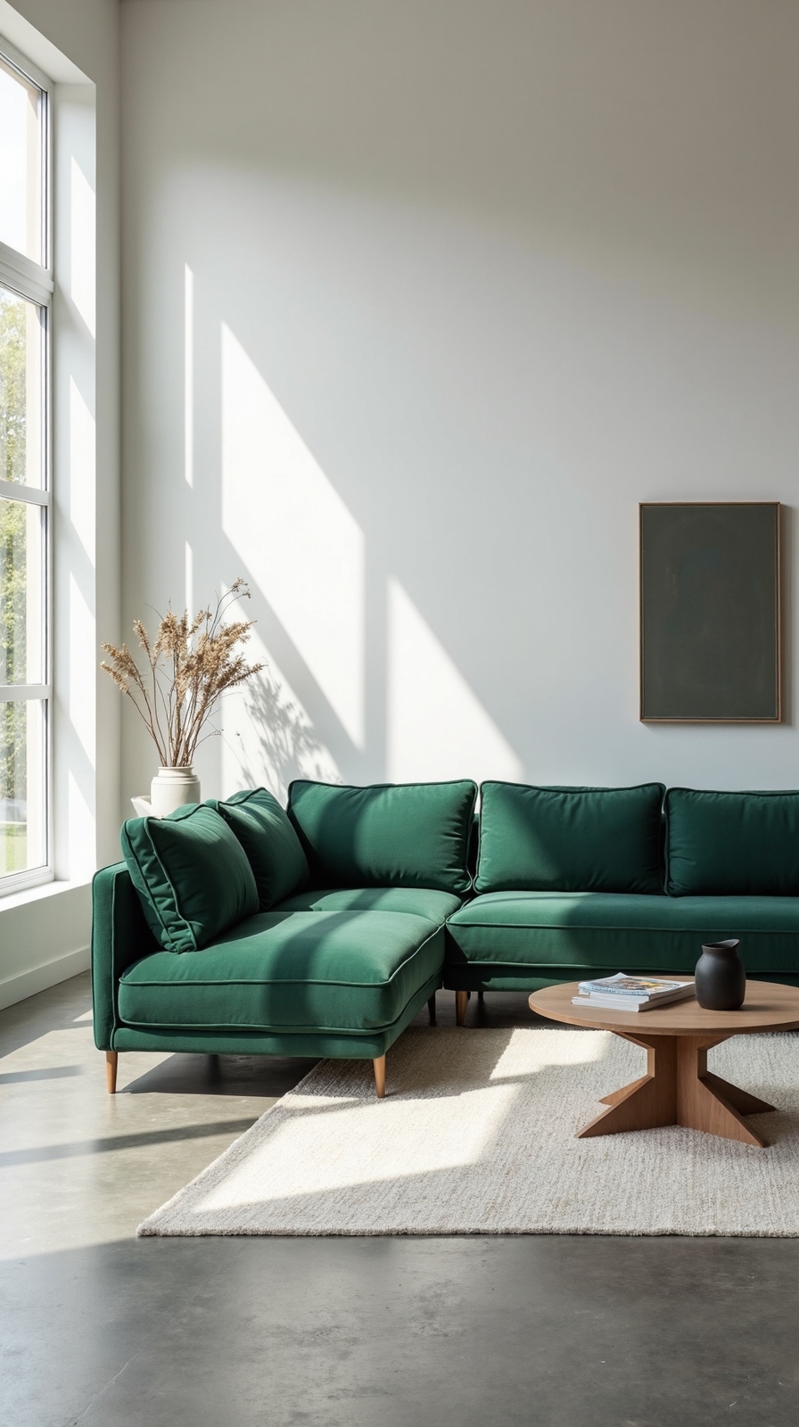 minimalist forest green sectional centerpiece