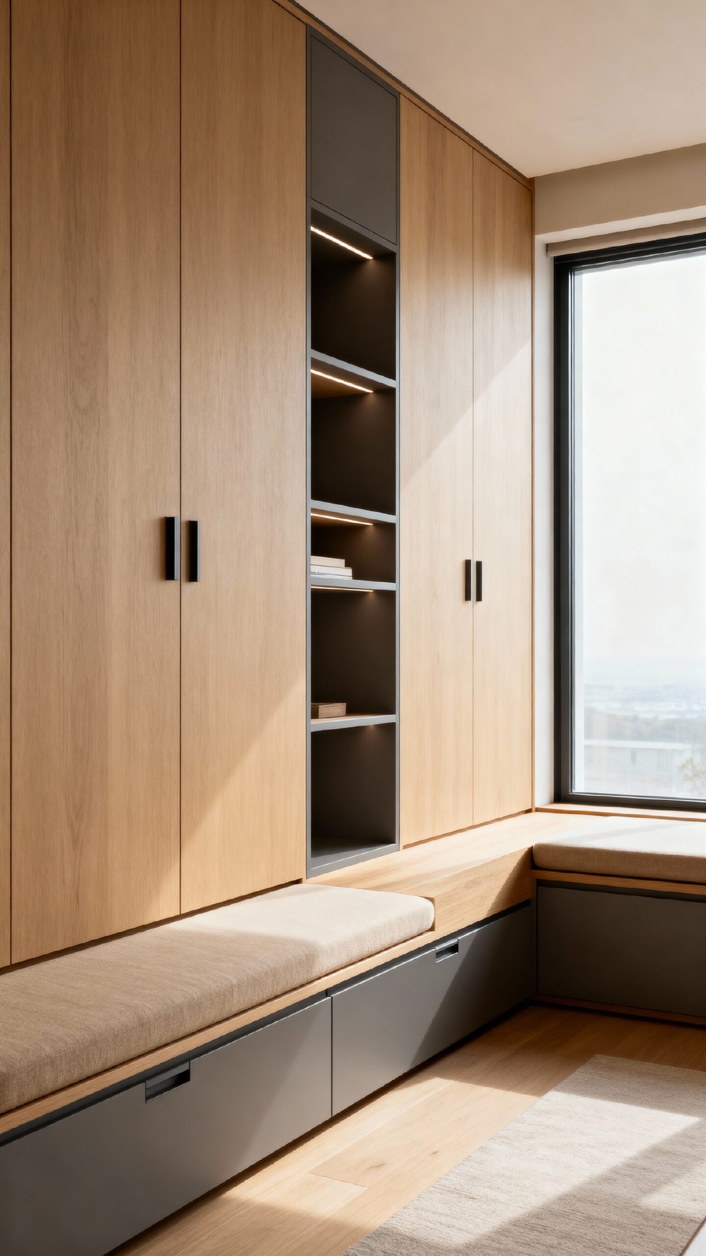 minimalist hidden storage for japandi style
