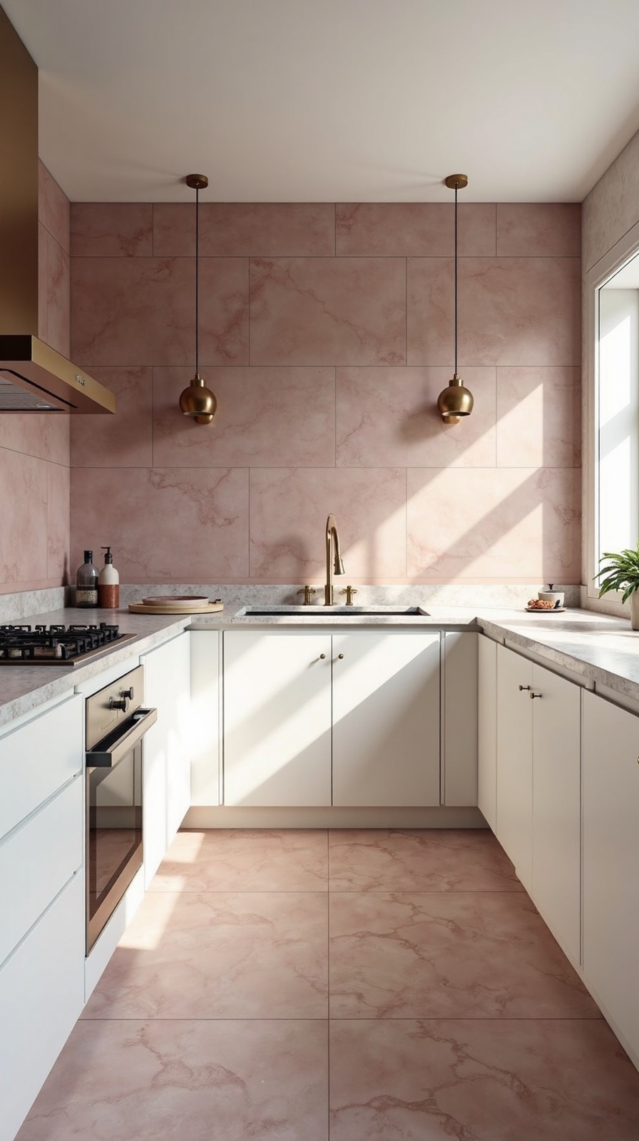 minimalist kitchen design with dusty rose