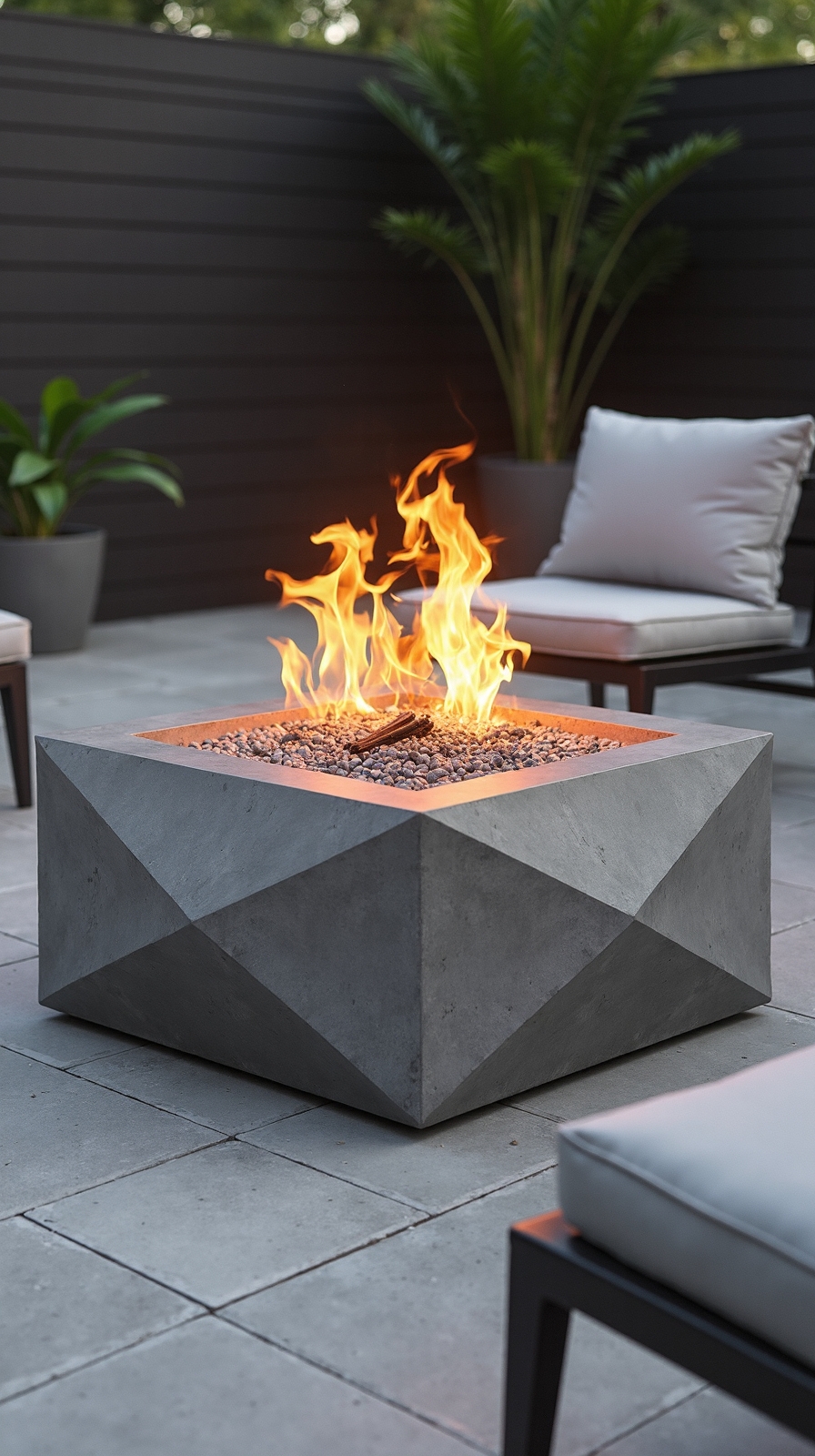 minimalist modern concrete fire feature