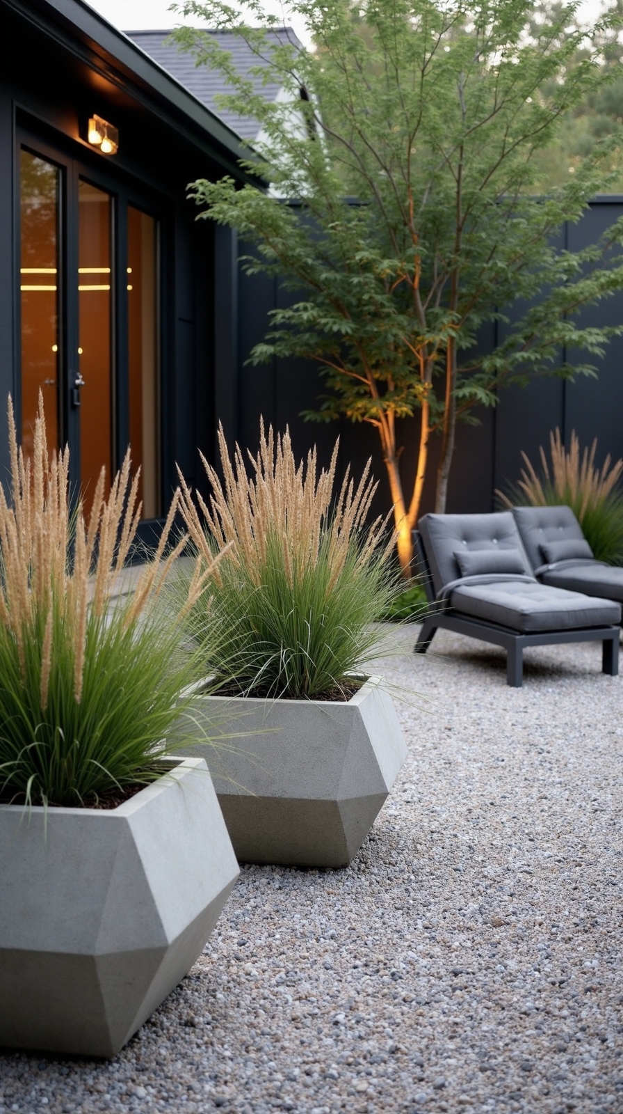 minimalist modern lounge with geometric planters