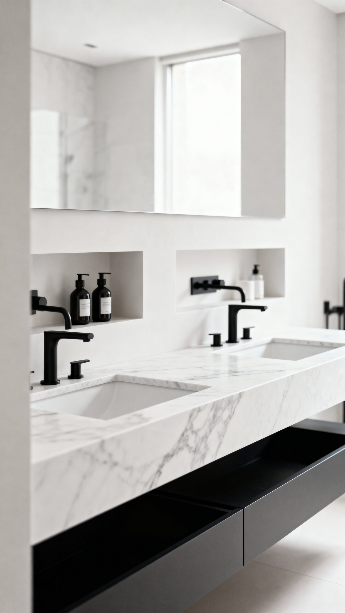 minimalist organized streamlined functional bathroom storage