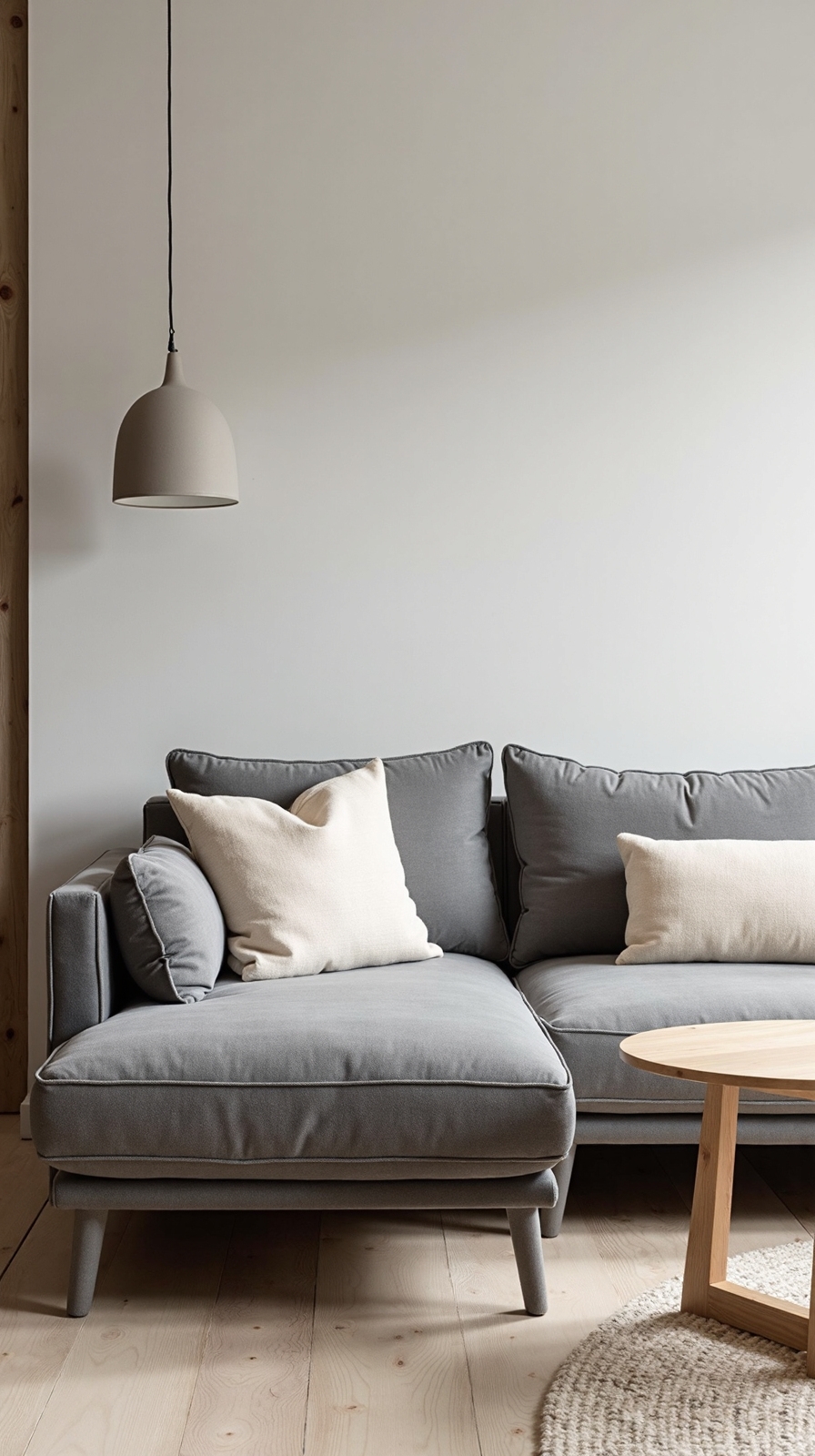 minimalist scandinavian wood accented grey spaces