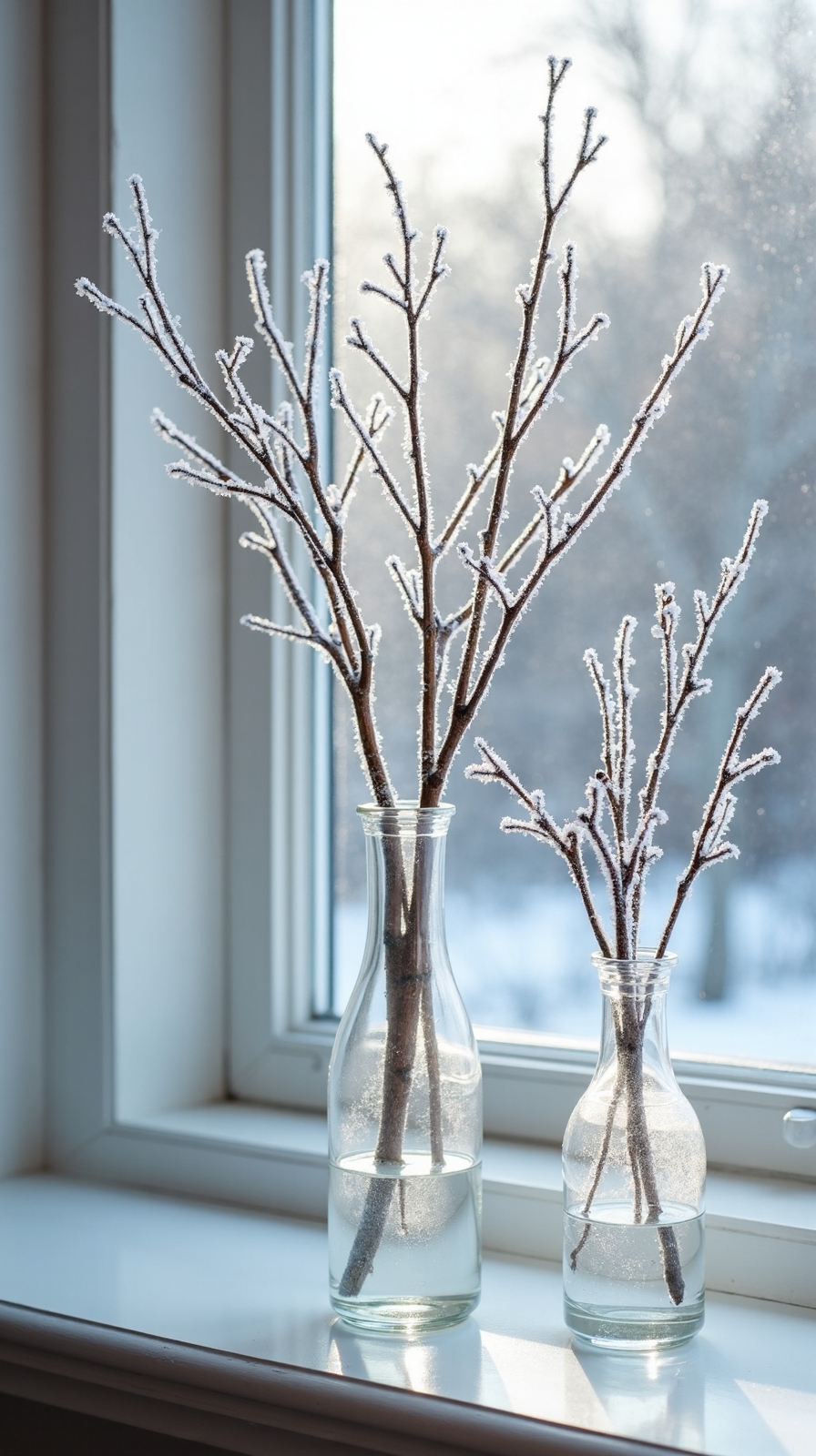 minimalist winter branch glass vase decor