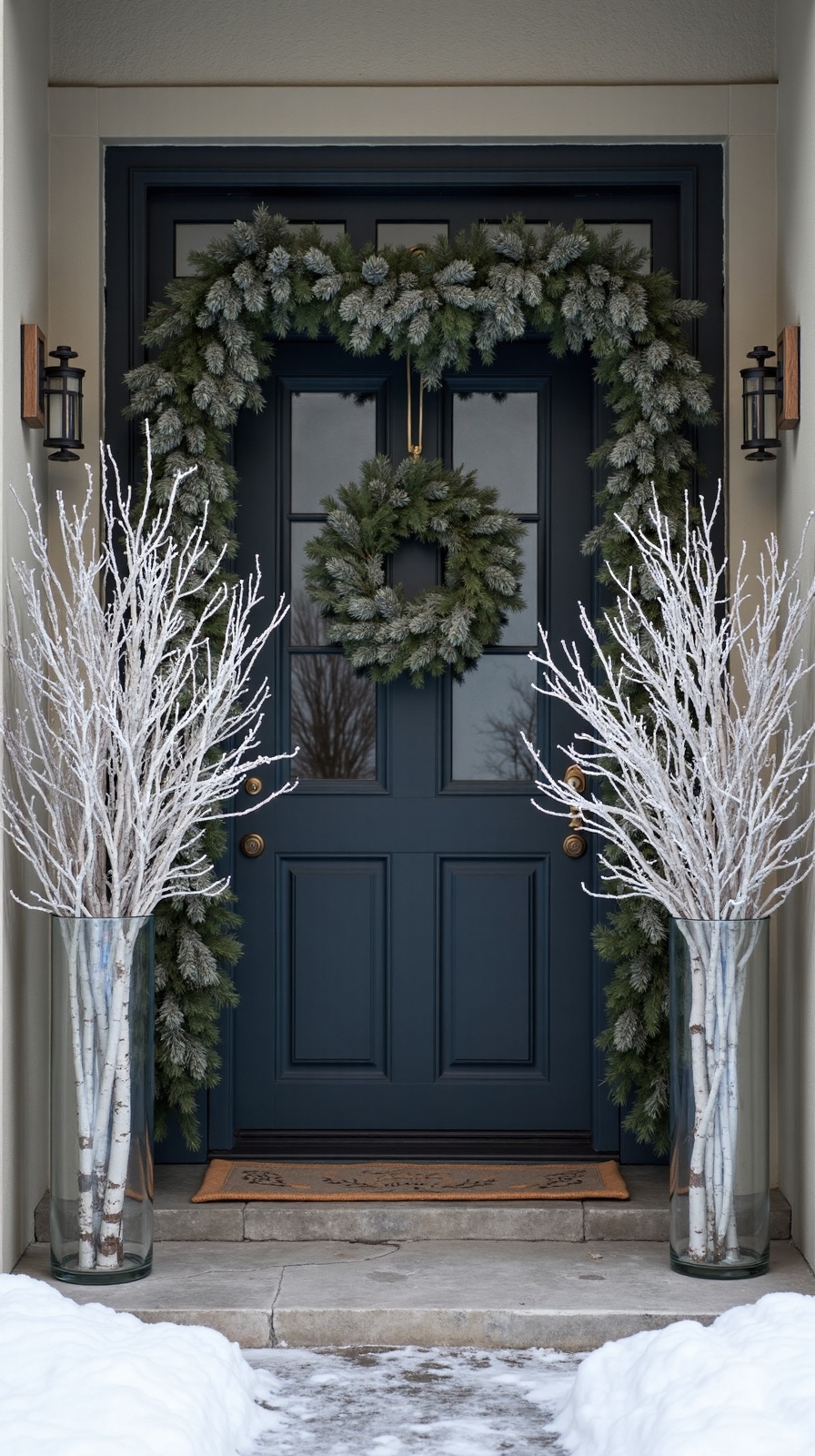 minimalist winter door decor elegance
