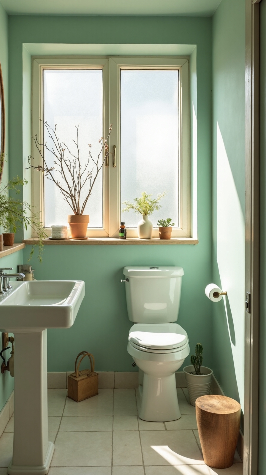 mint green brightens compact bathrooms