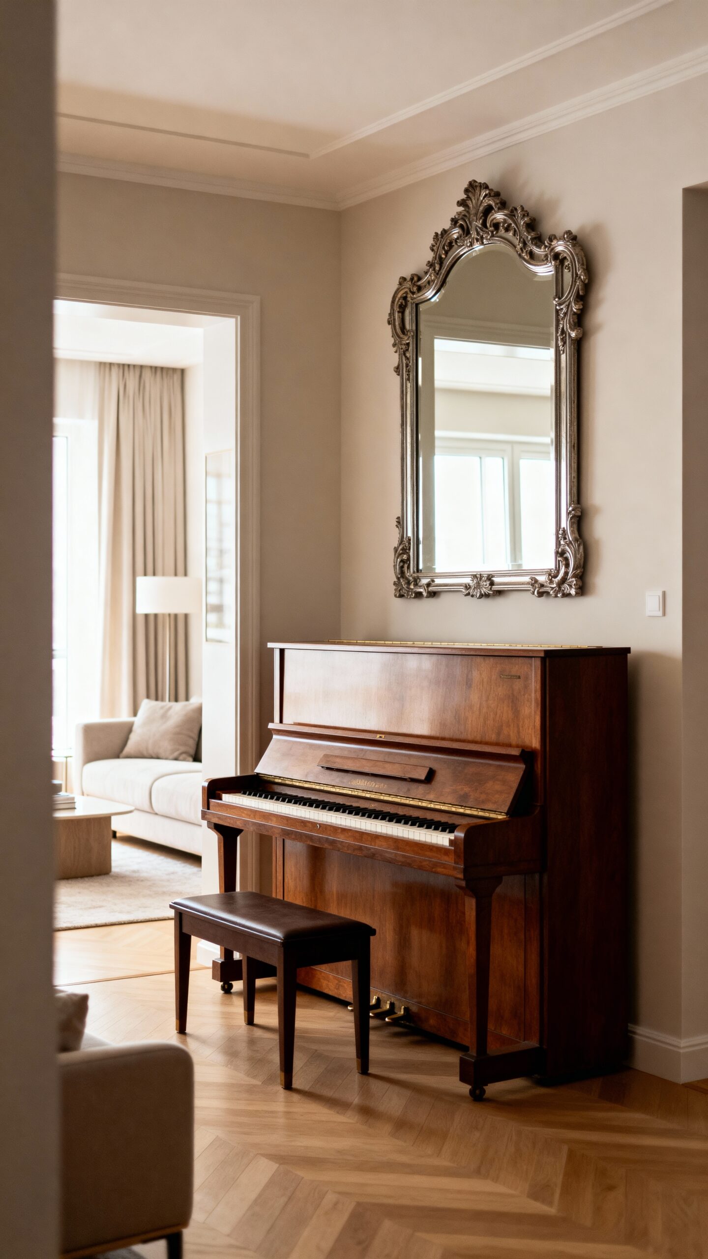 mirrors expand piano room visually