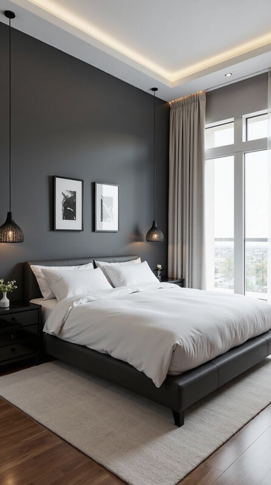 modern charcoal accent wall bedding