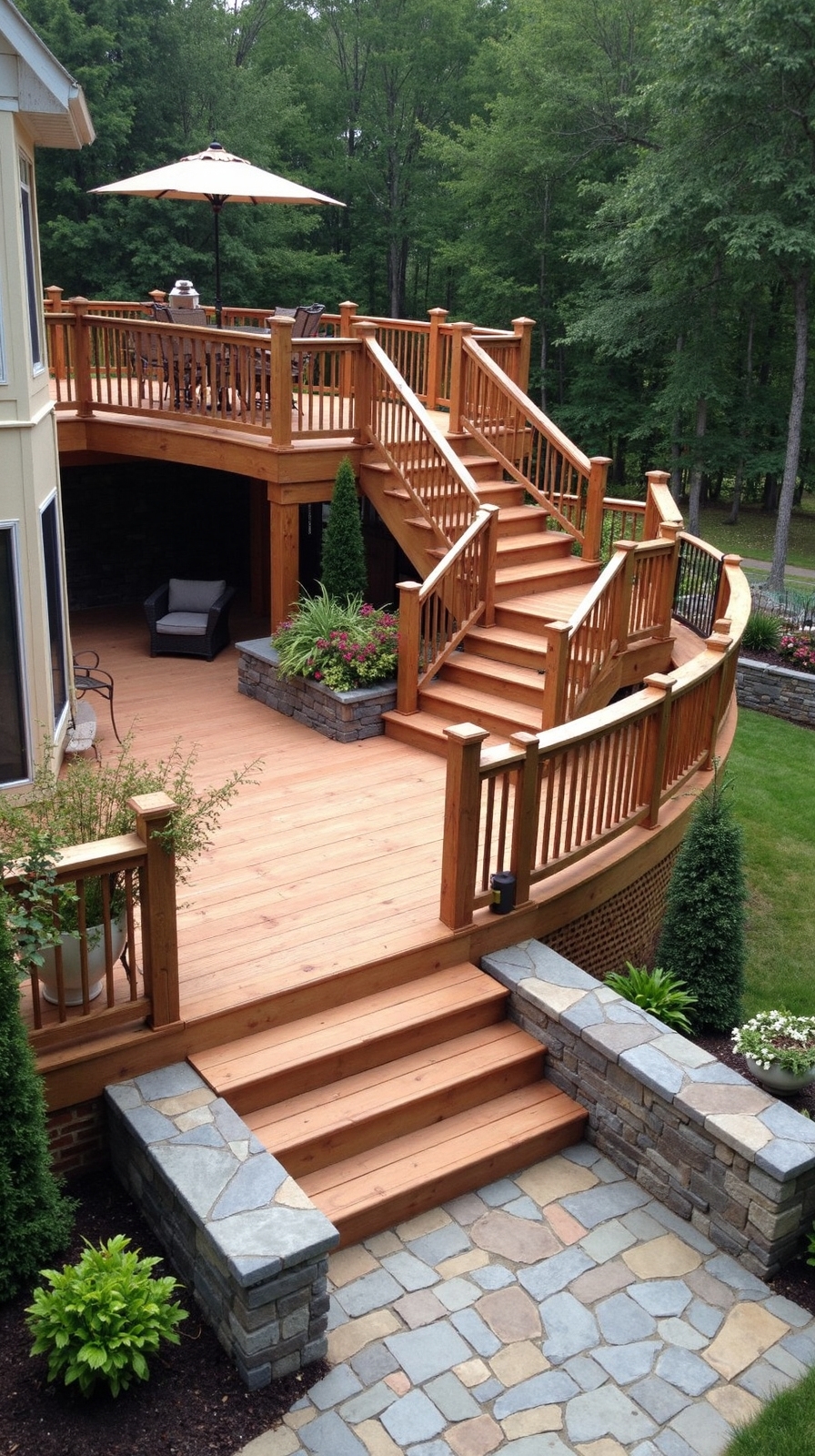 modular multi level deck with walkway patios