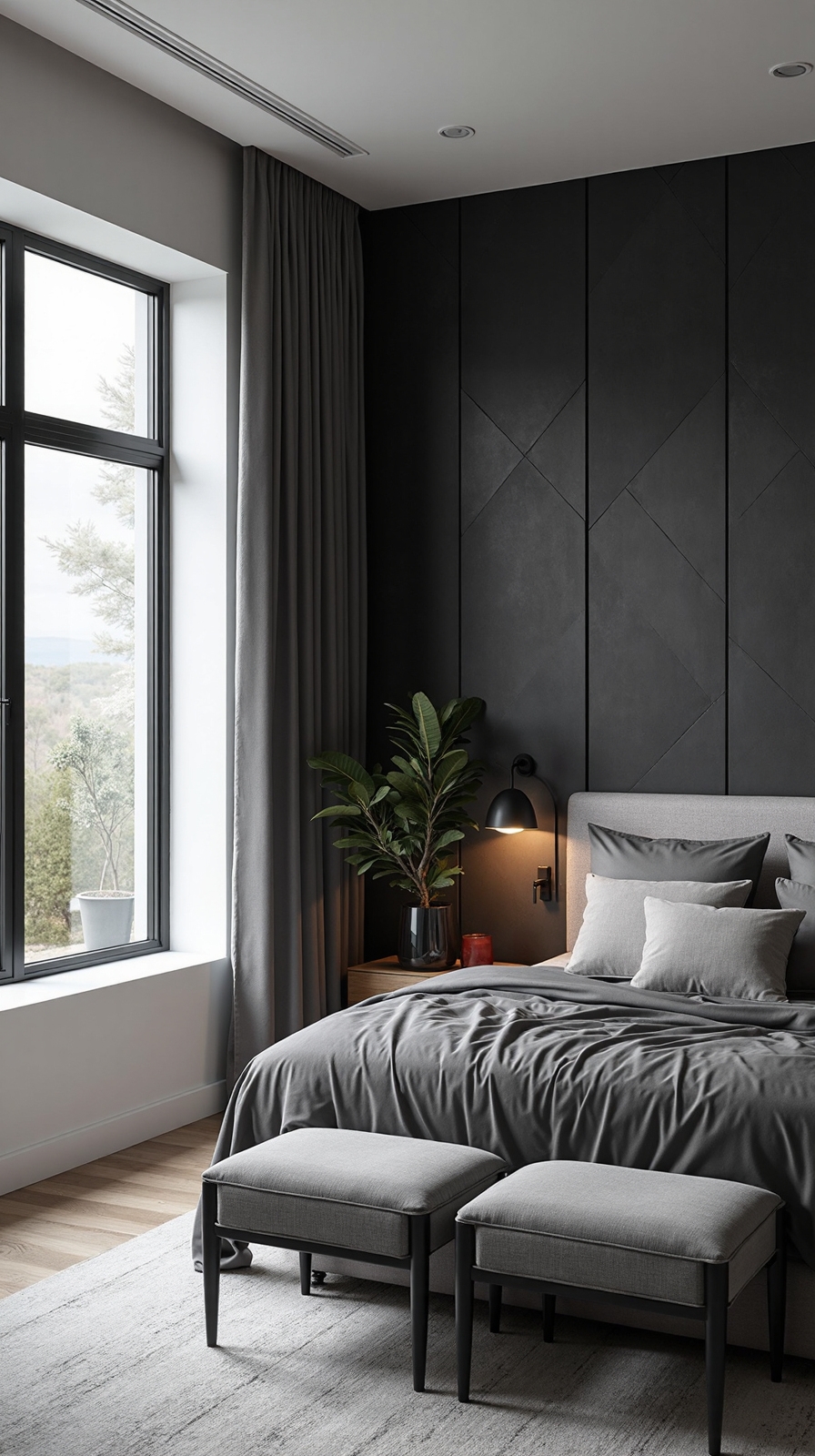 monochromatic geometric bedroom decor