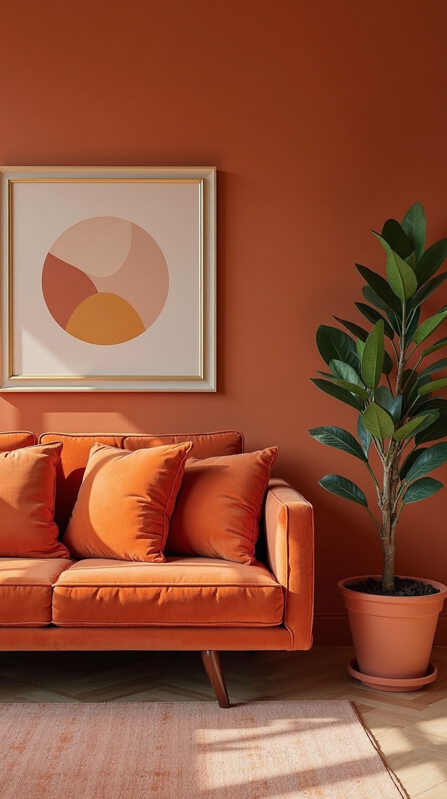 monochromatic orange living room design