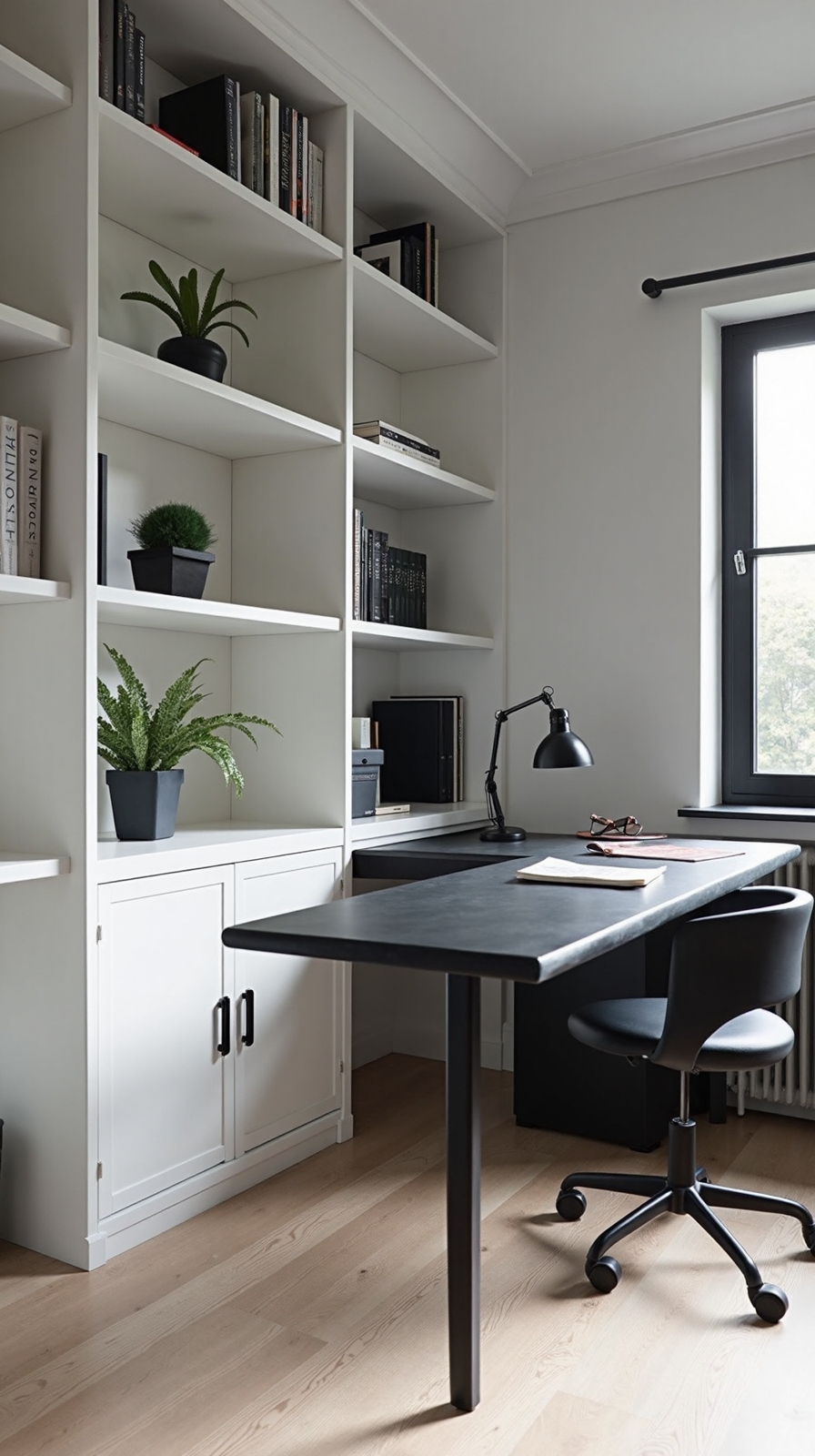 monochrome contrast office workspace design