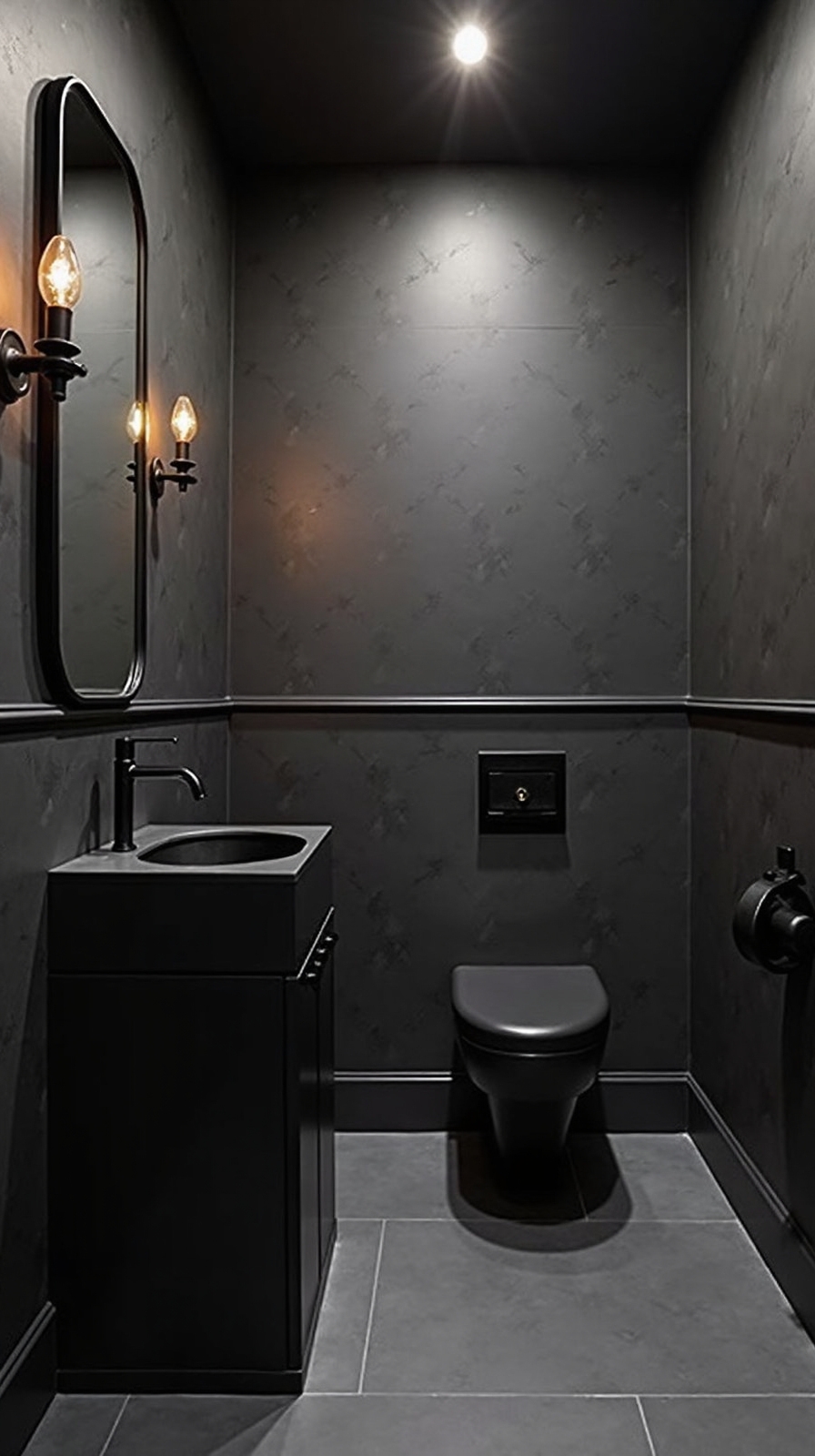 moody charcoal gradient elevates small bathroom