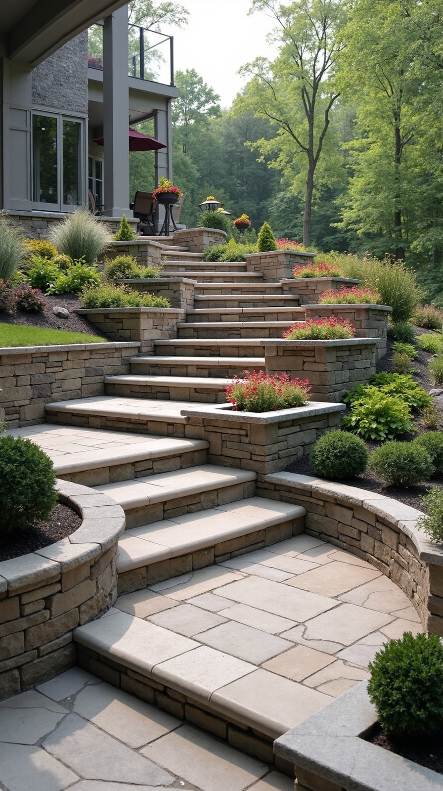 multi level terraced sloped patio