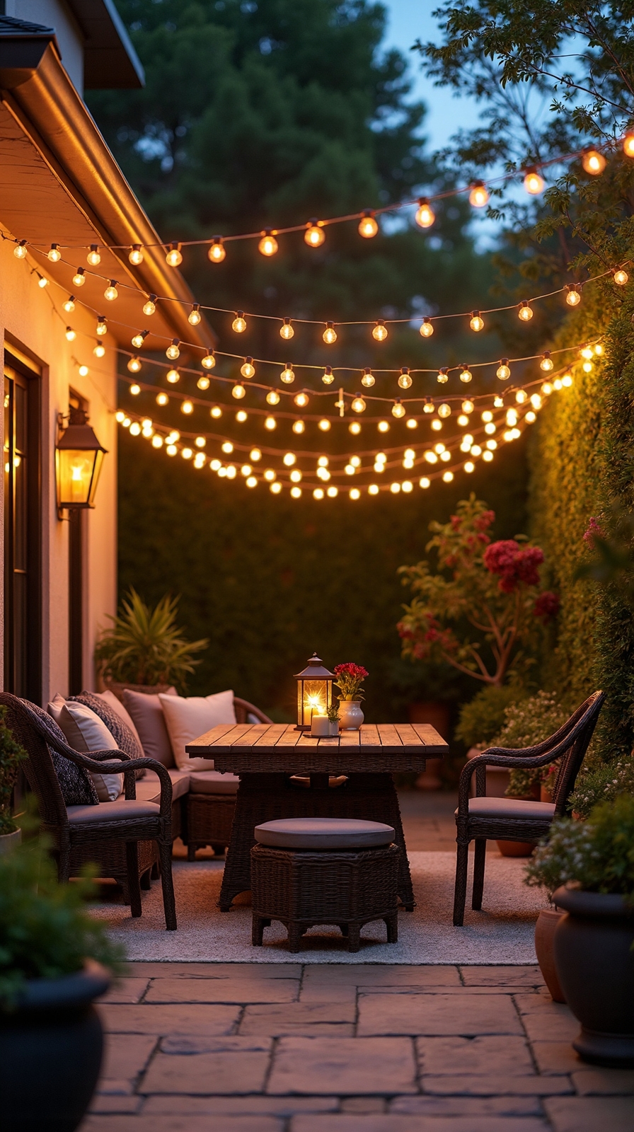 multi tiered layered patio lighting