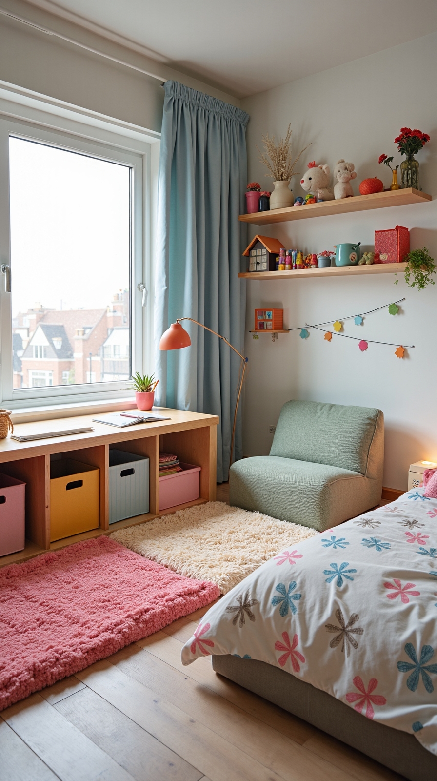 multifunctional shared bedroom with designated zones