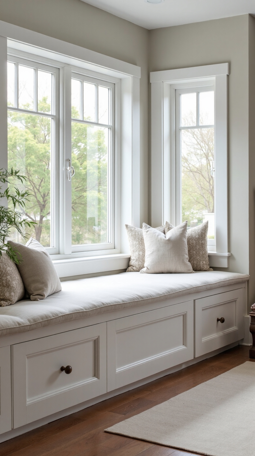 multifunctional window seat workspace with storage