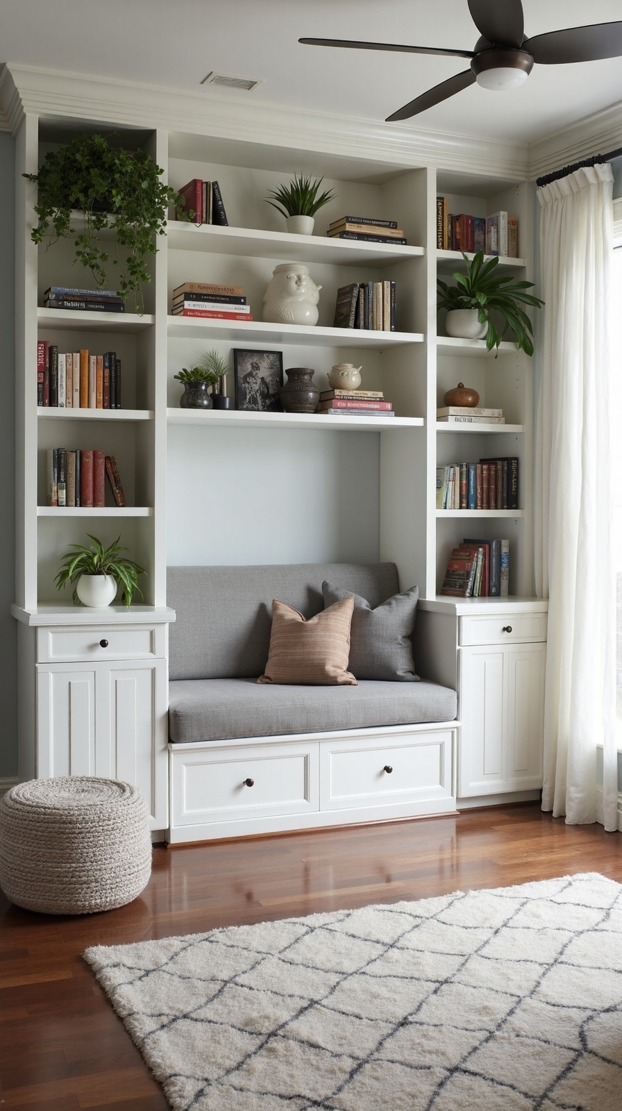 multifunctional workspace with integrated futon nook