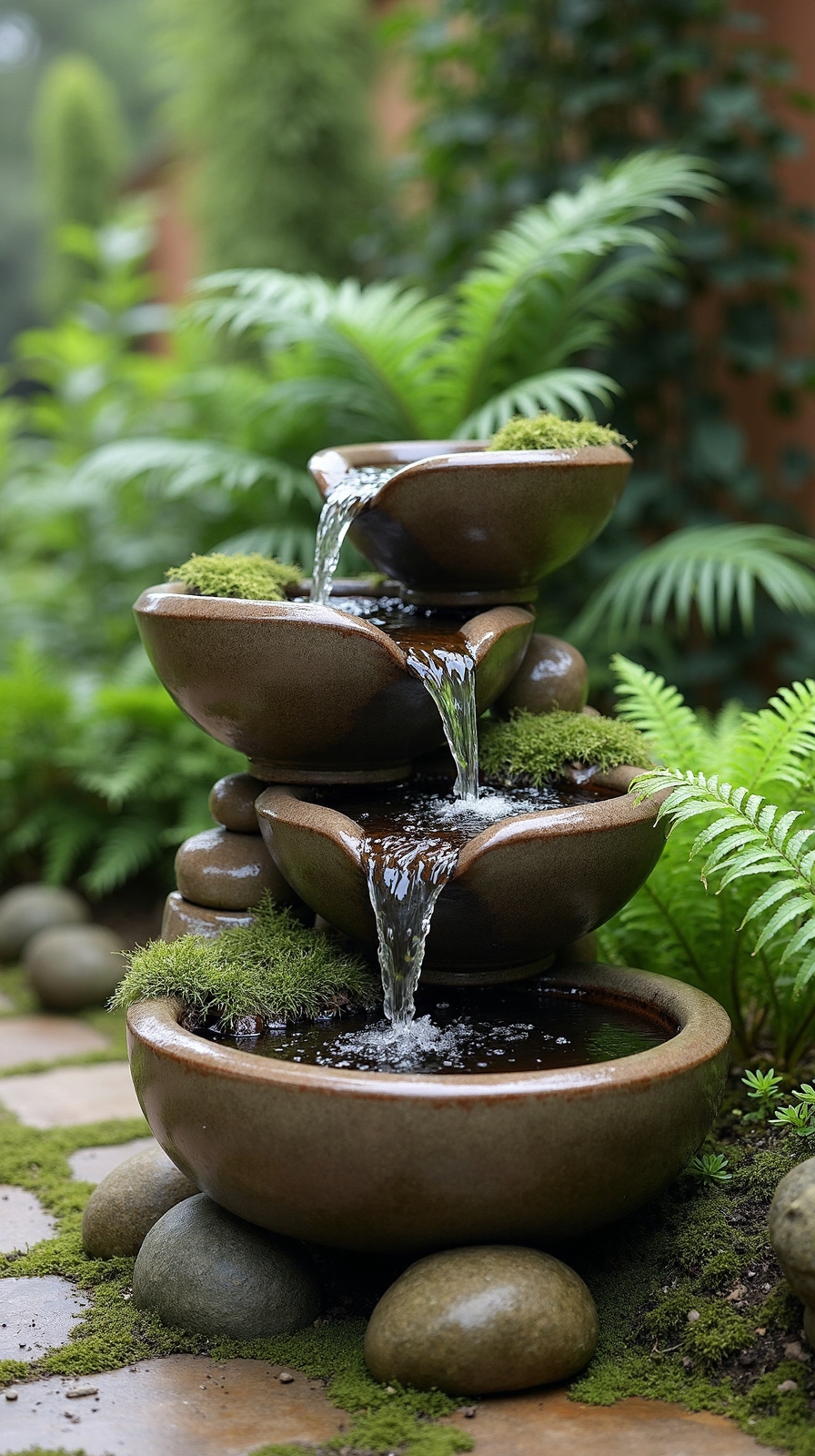 multilevel cascading water garden sanctuary
