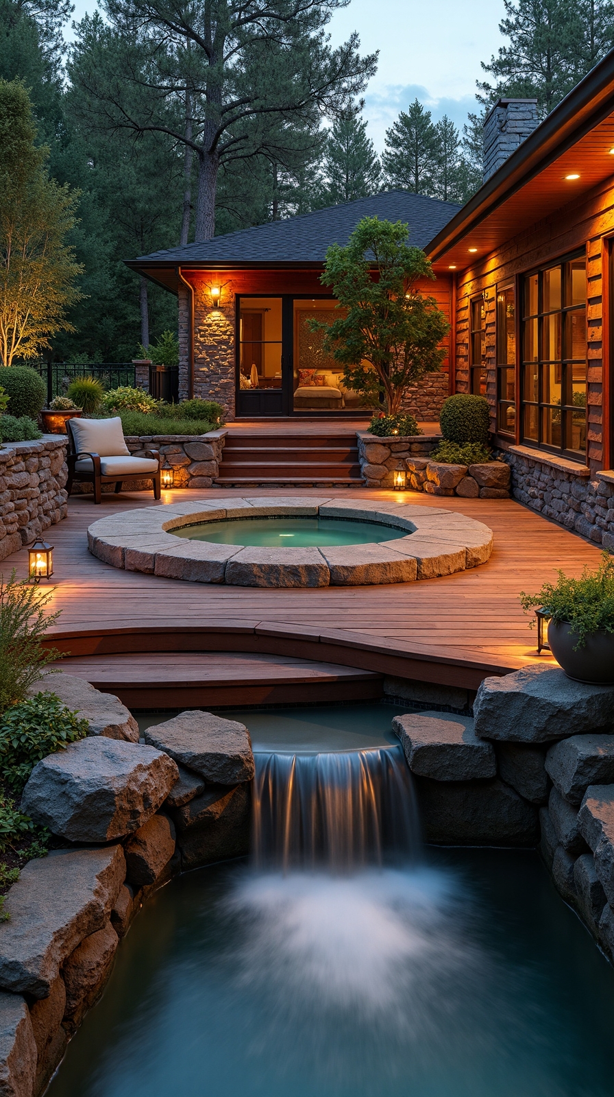 multilevel deck with cascading water features