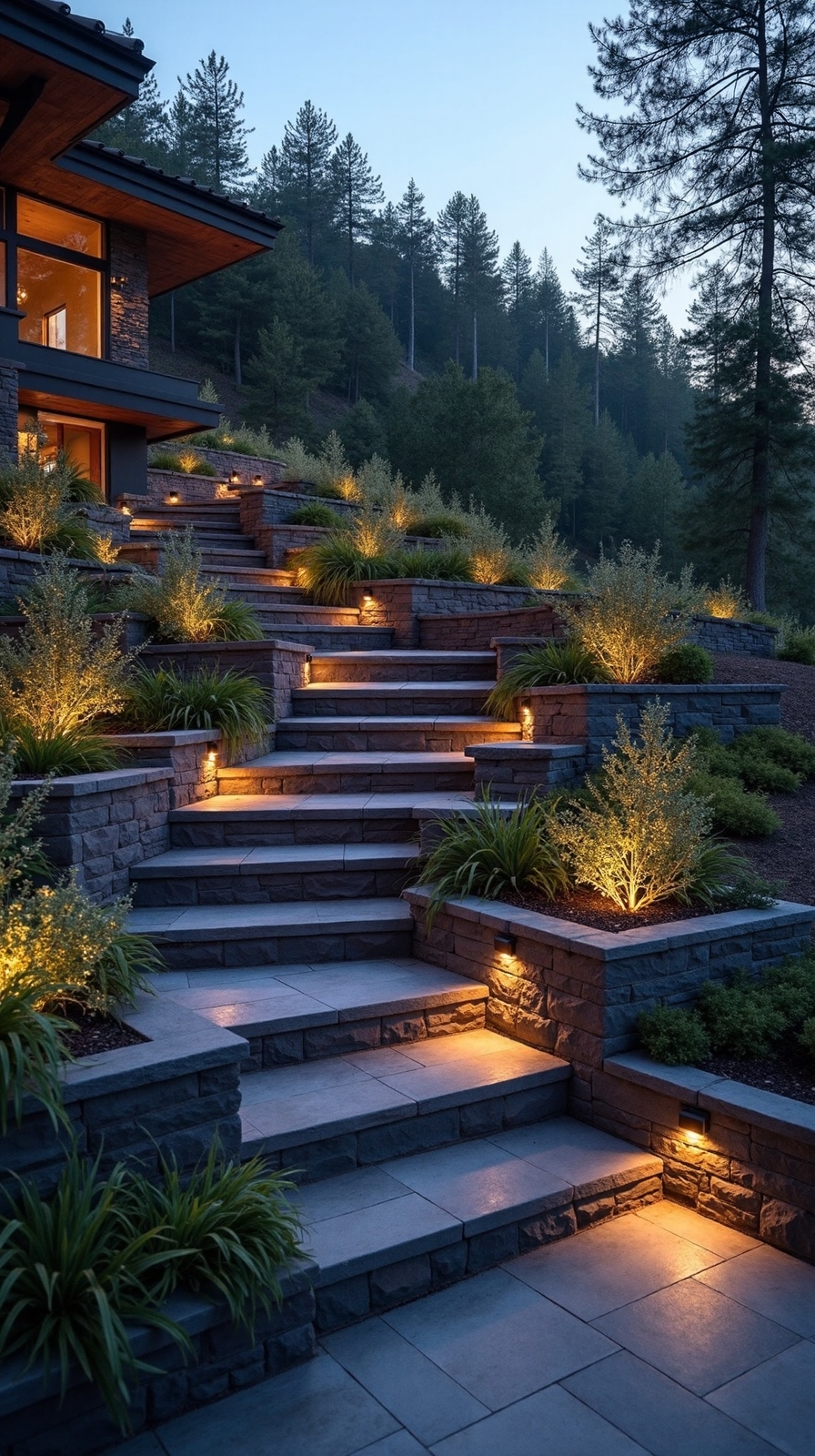 multilevel slate terraced outdoor entertainment