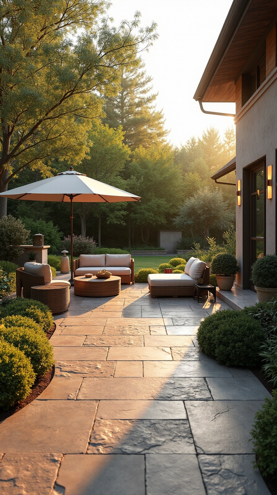 natural stone patio beautifies outdoors