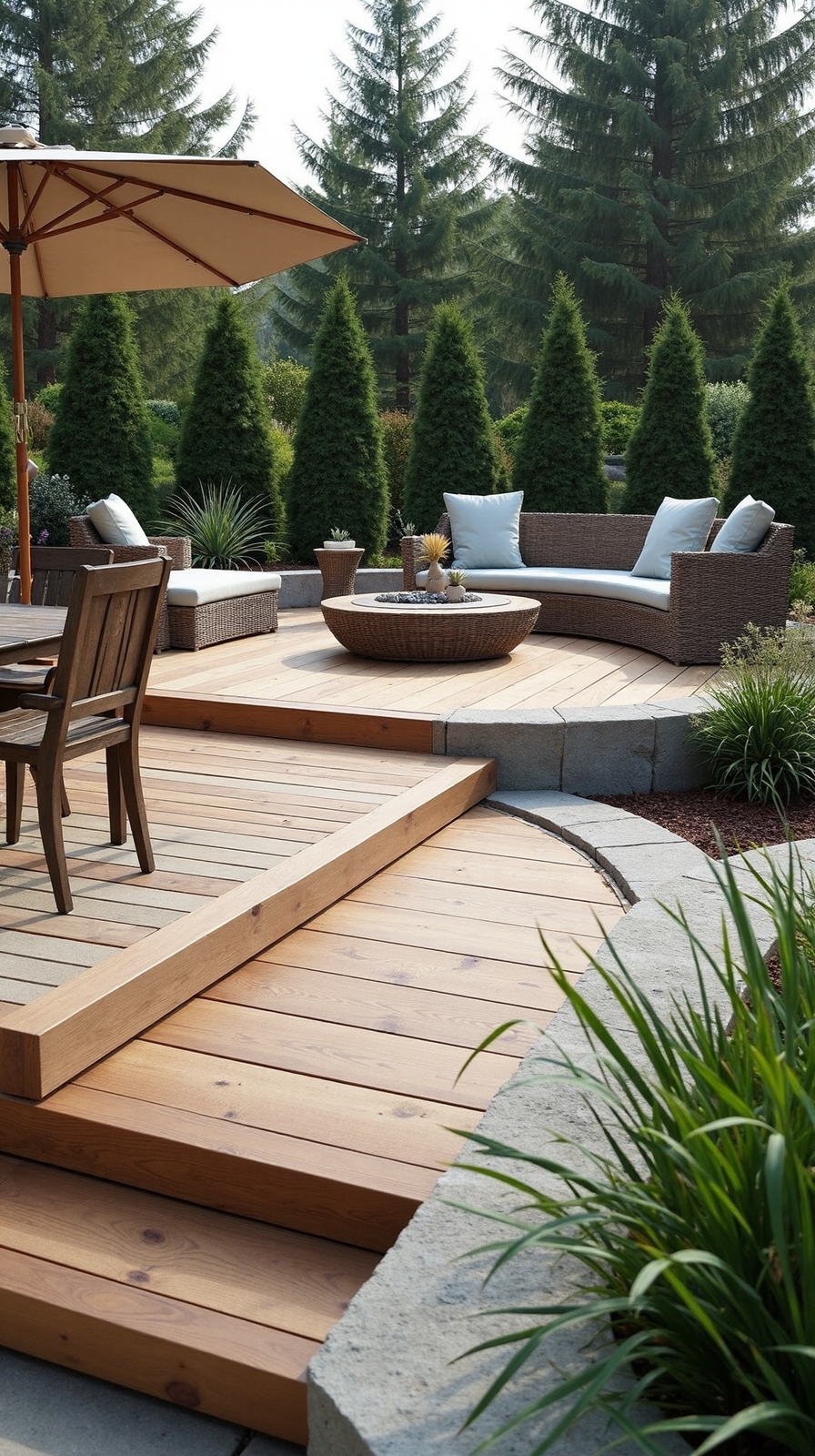 natural stone wood circular patio