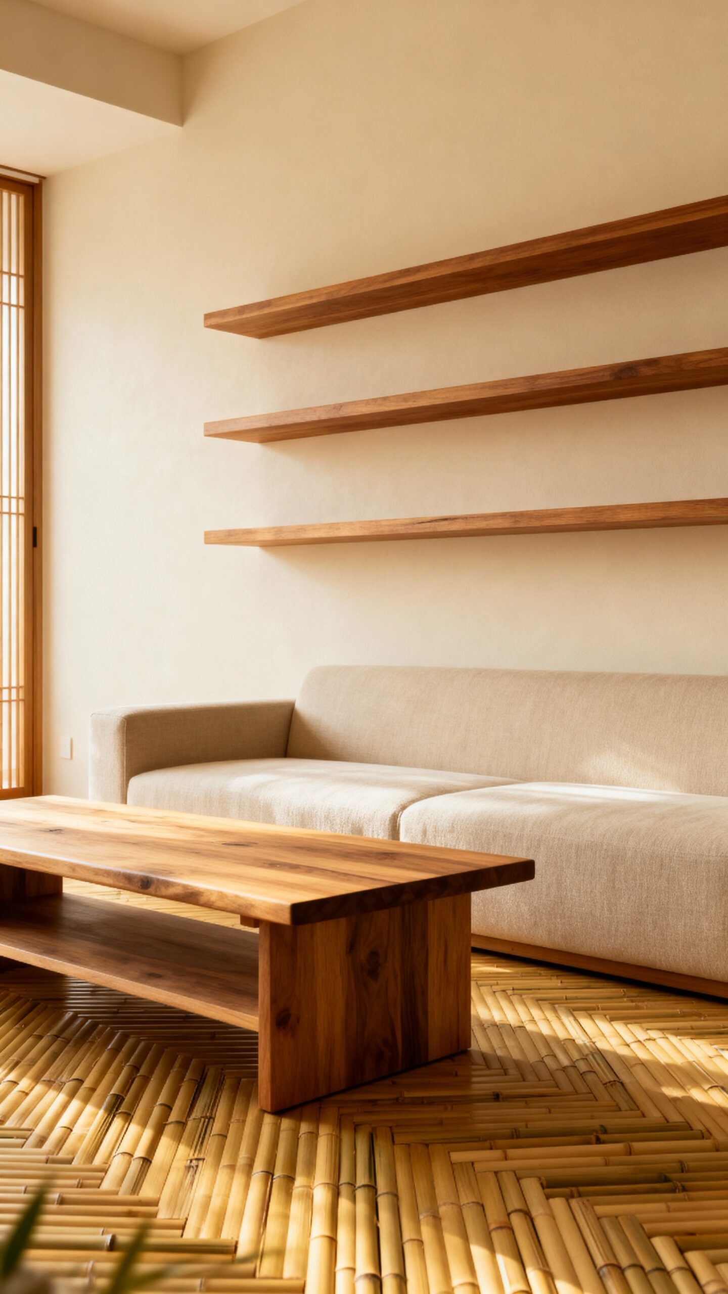 natural wood elements harmonize japandi living room