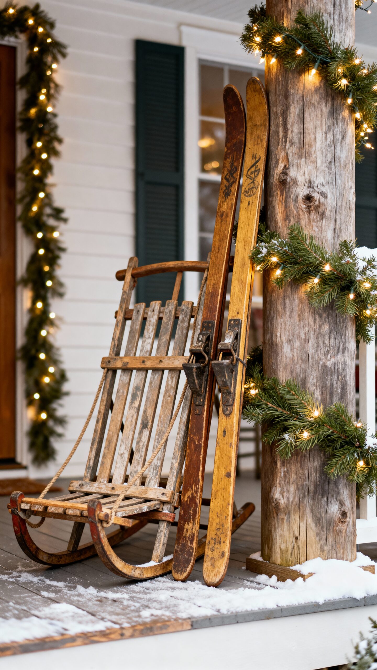 nostalgic rustic winter porch decor