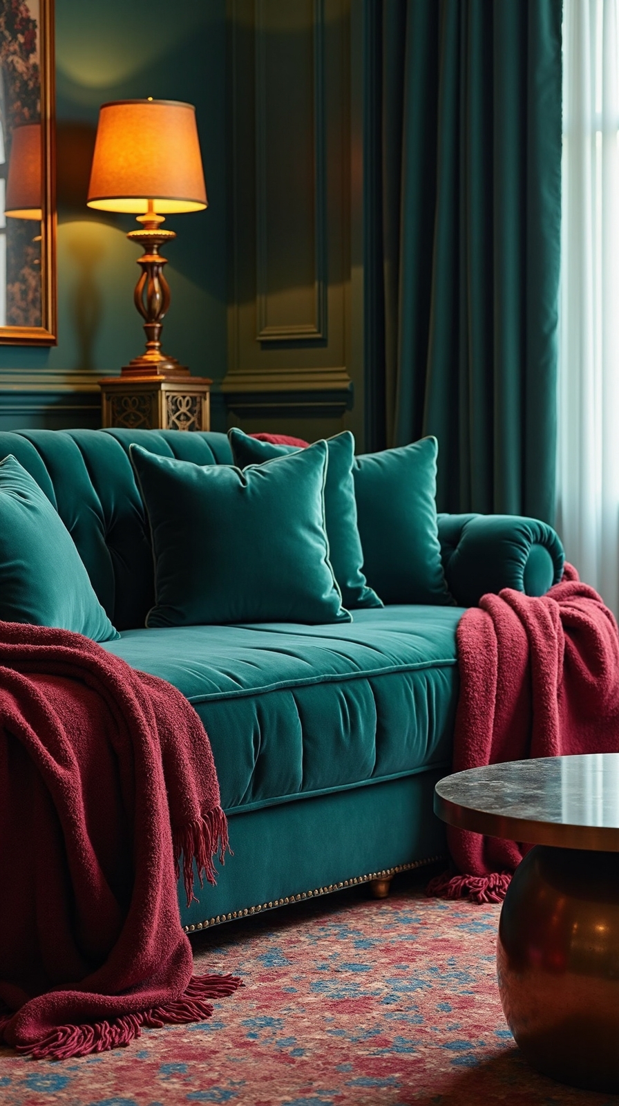 opulent inviting jewel toned navy living room